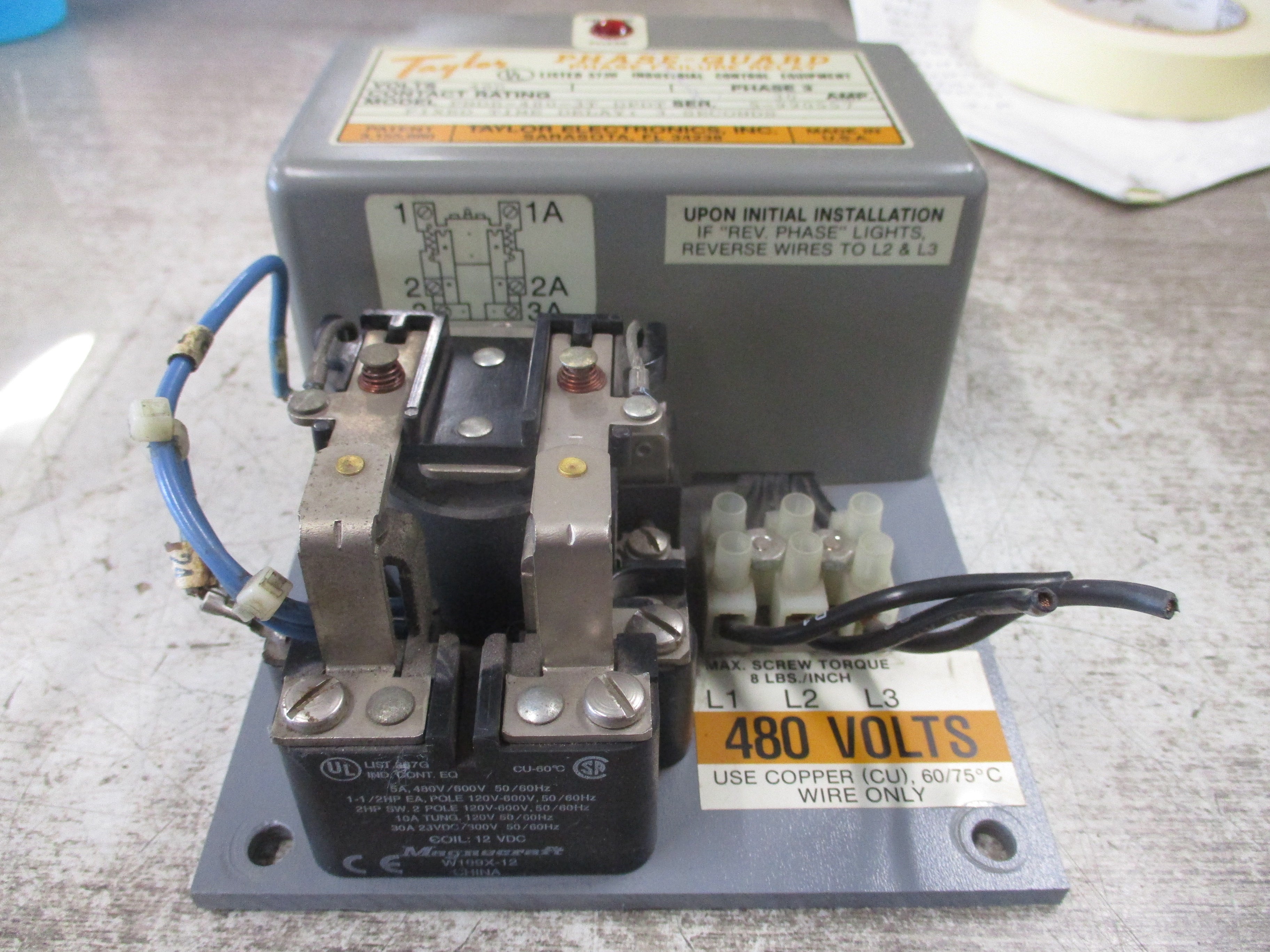 Taylor Phase-Guard Phase Failure Relay PNDR-480-3T DPDT 480V 30A 3Ph
