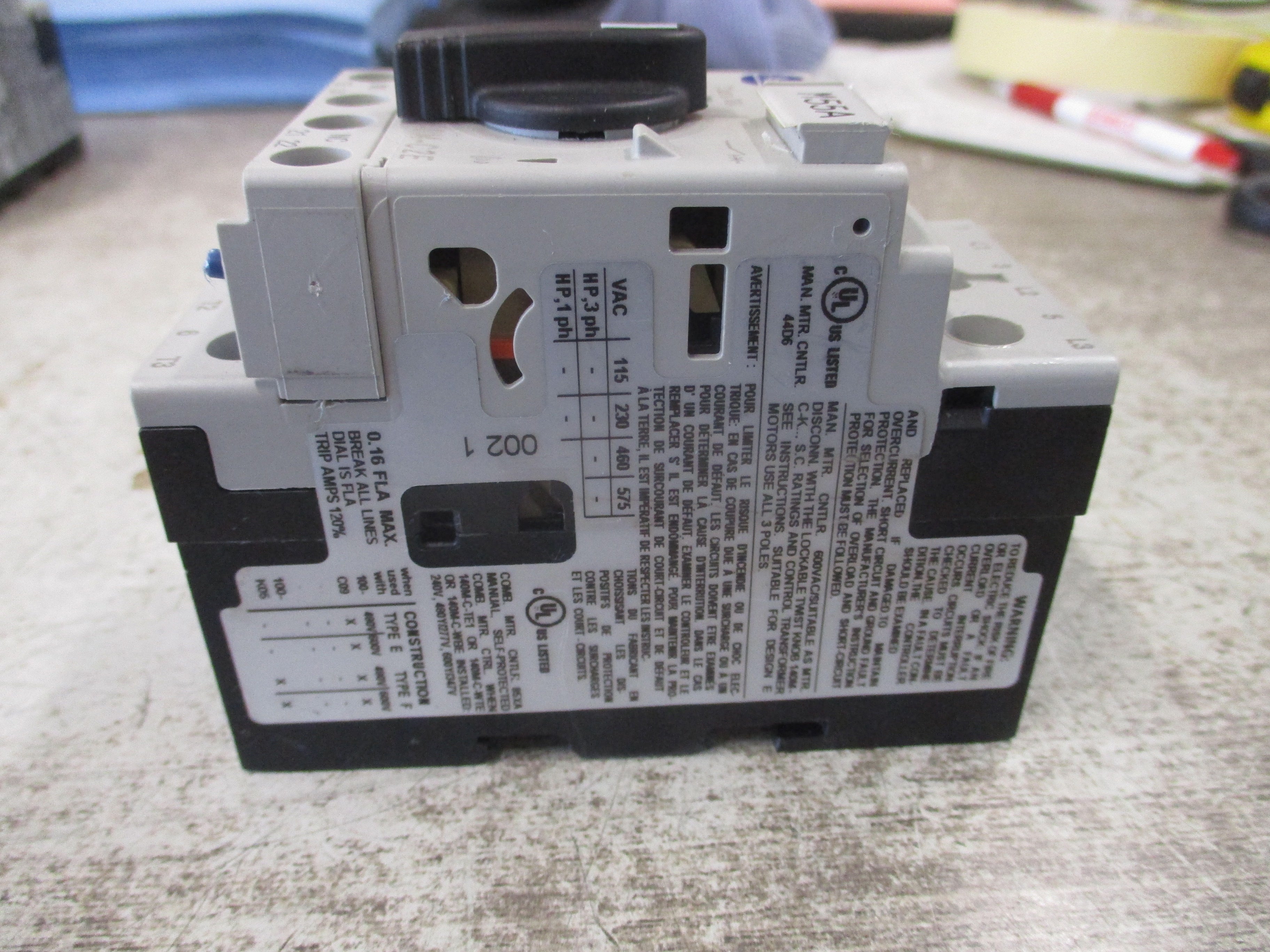 Allen- Bradley Manual Motor Protector 140M-C2E-A16 Ser. C Trip: 0.10-0.16A Used
