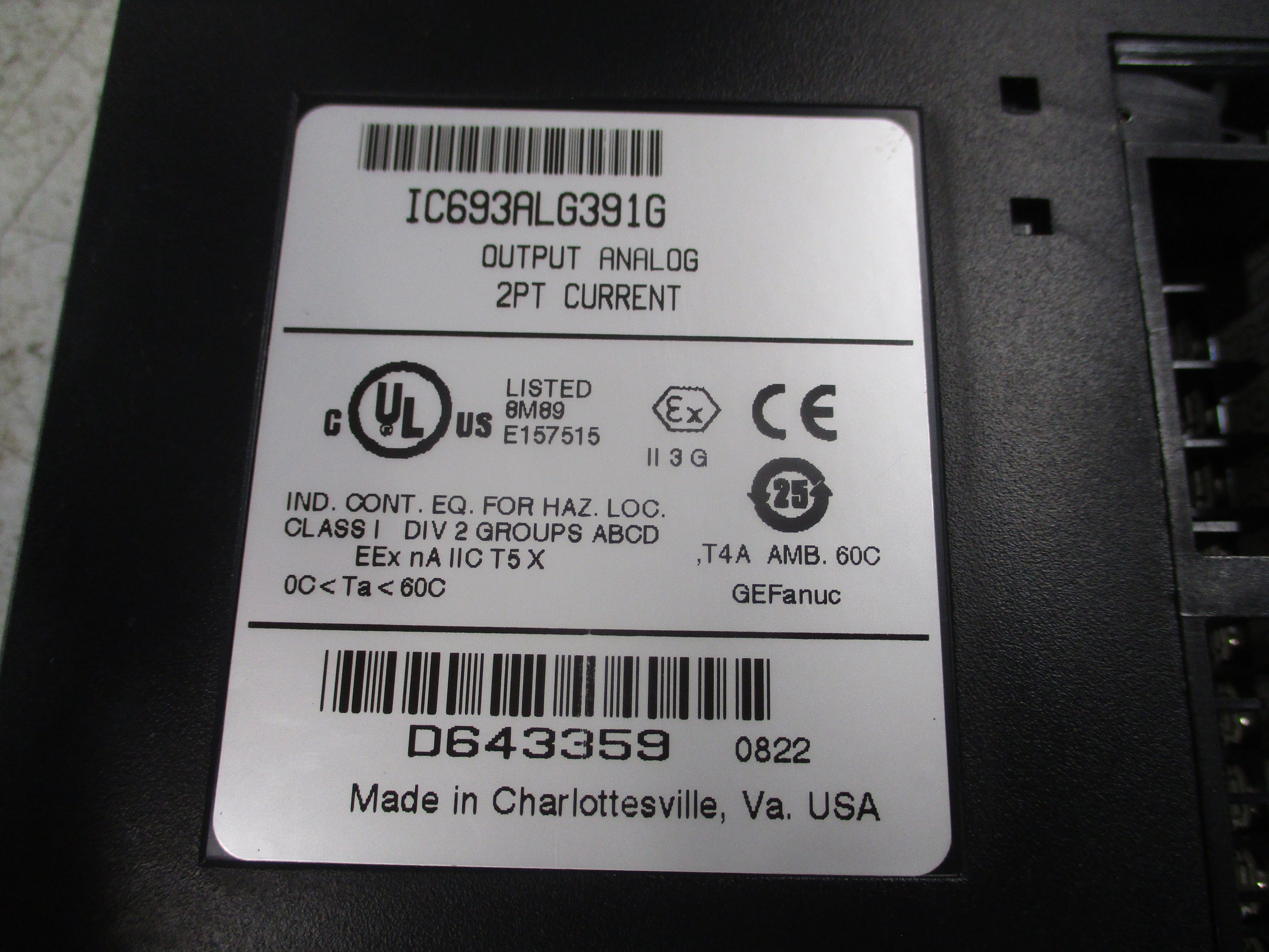 GE Fanuc Analog Output Module IC693ALG391G 2PT Used