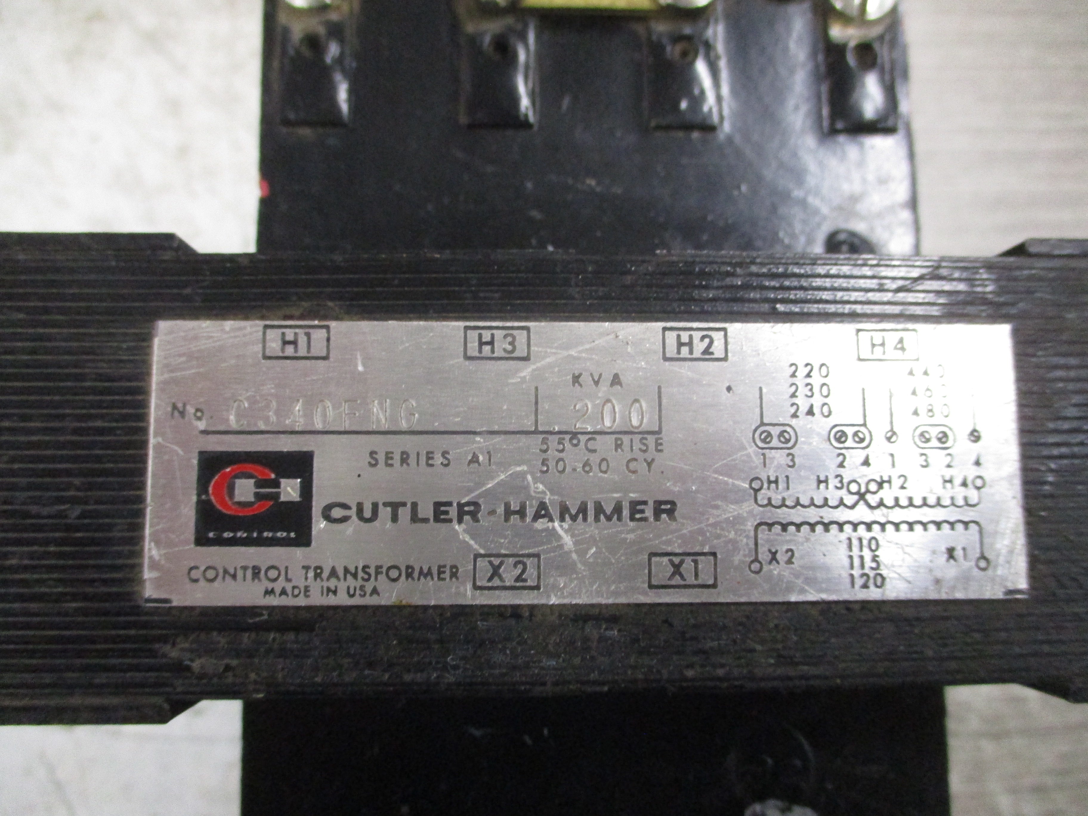 Cutler-Hammer Control Transformer C340FNG 0.200KVA Pri: 240/480V Sec: 120V
