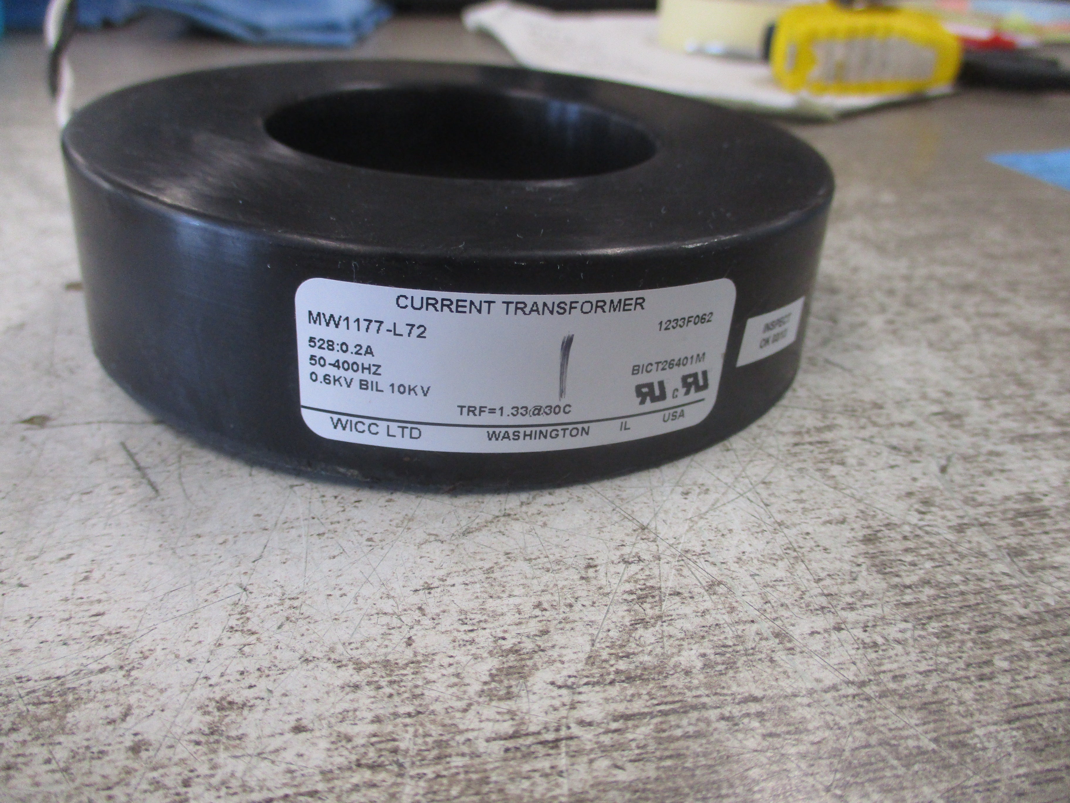 WICC Current Transformer MW1177-L72 Ratio 528: 0.2A 600V 50-400Hz 10KV BIL