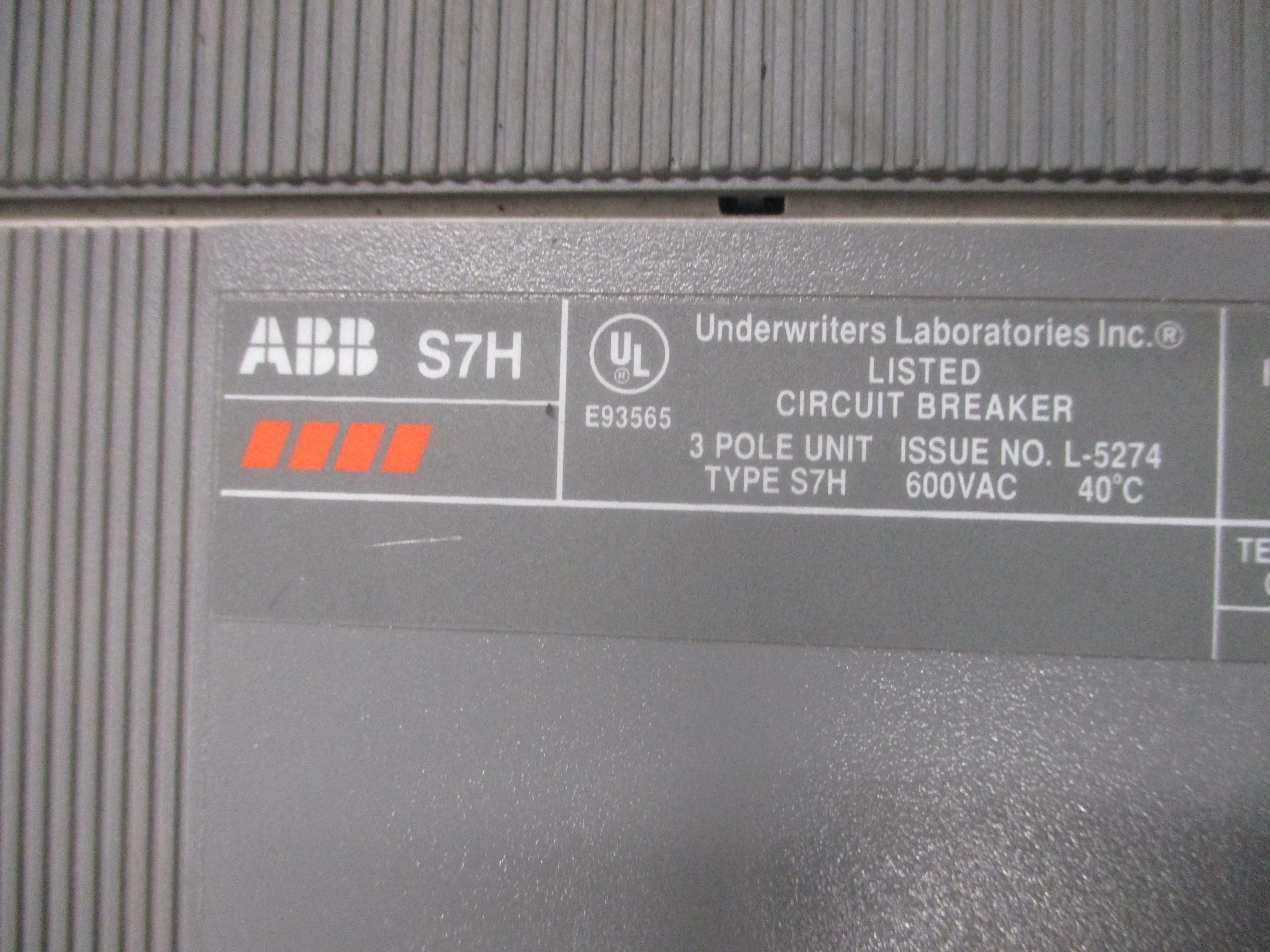 ABB SACE S7 Circuit Breaker S7H PR211 1000A 600V 3P Shunt Trip Aux. Switch Used