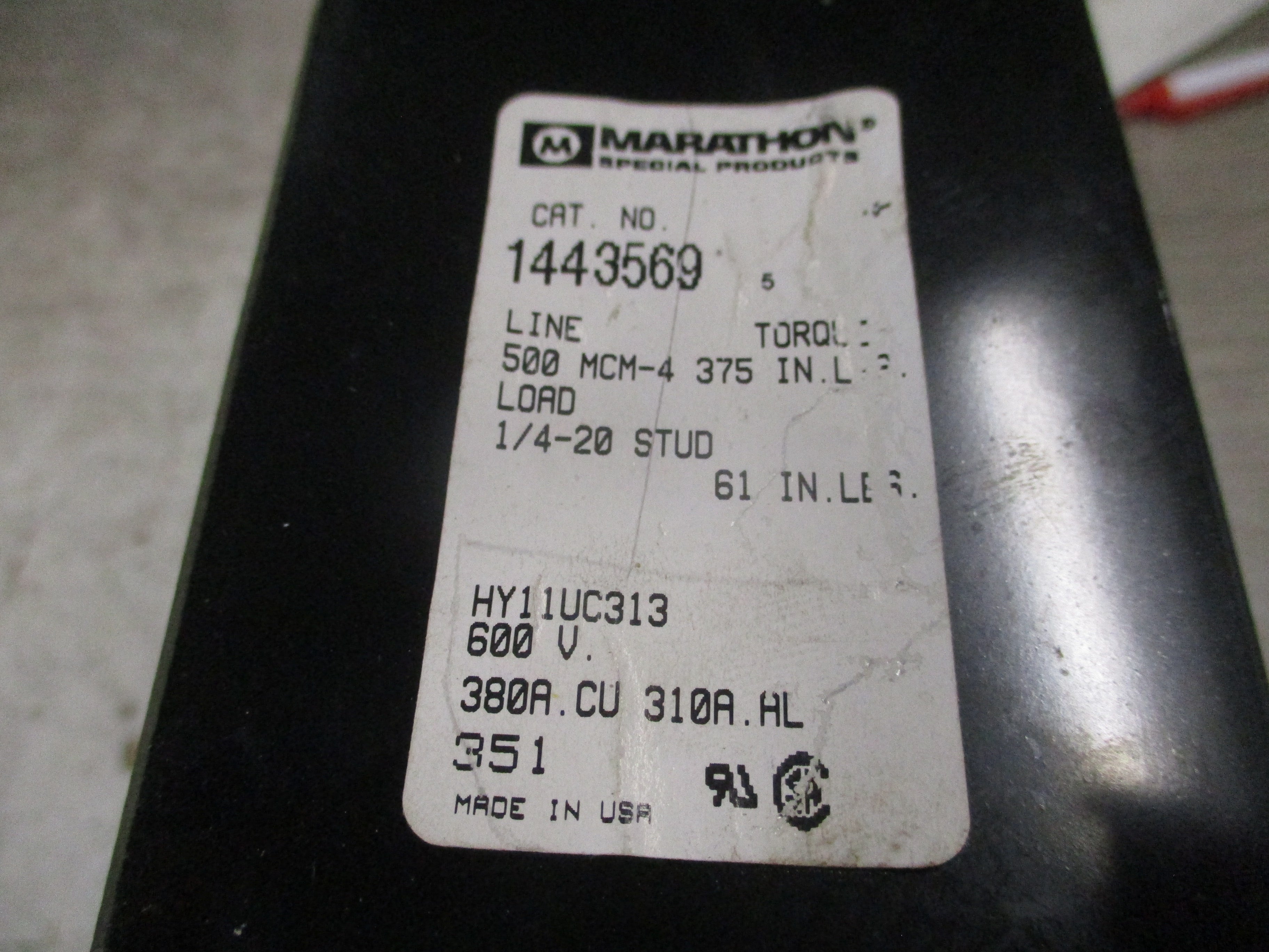 Marathon Power Distribution Block 1443569 380A 600V 3P Line: 500MCM-4
