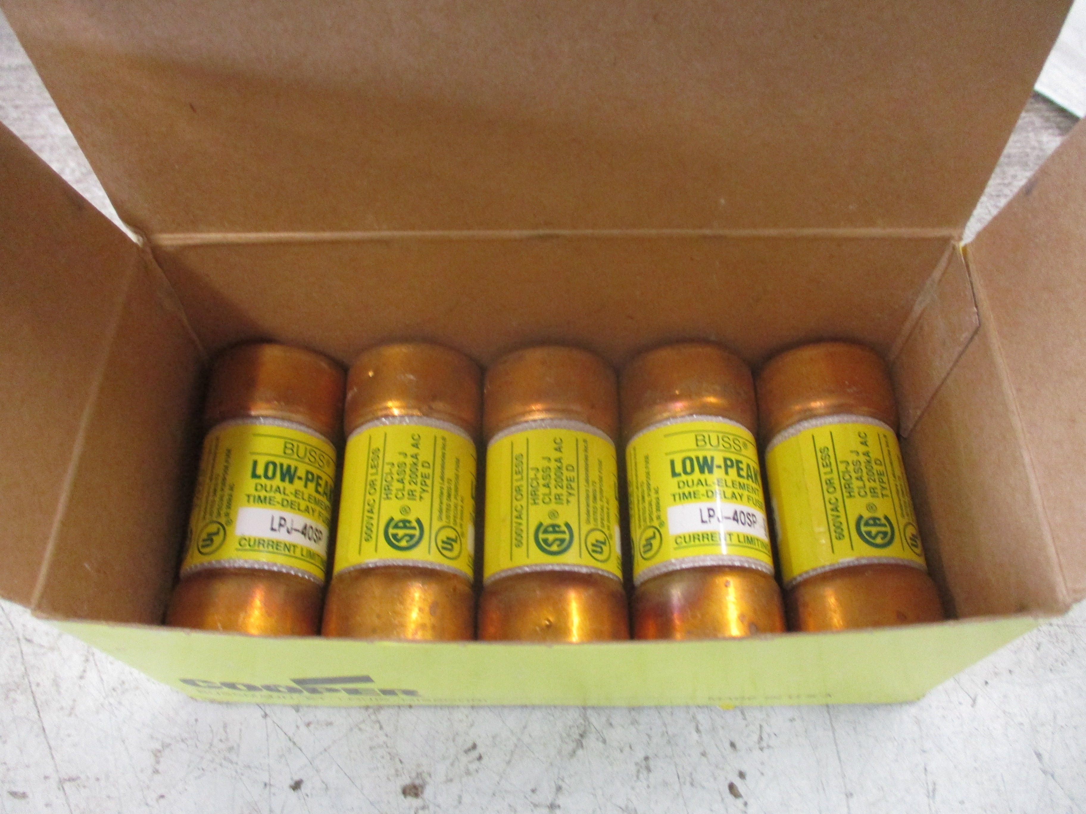 Cooper Bussmann Low-Peak Fuse LPJ-40SP 40A 600V *Box of 5* New Surplus