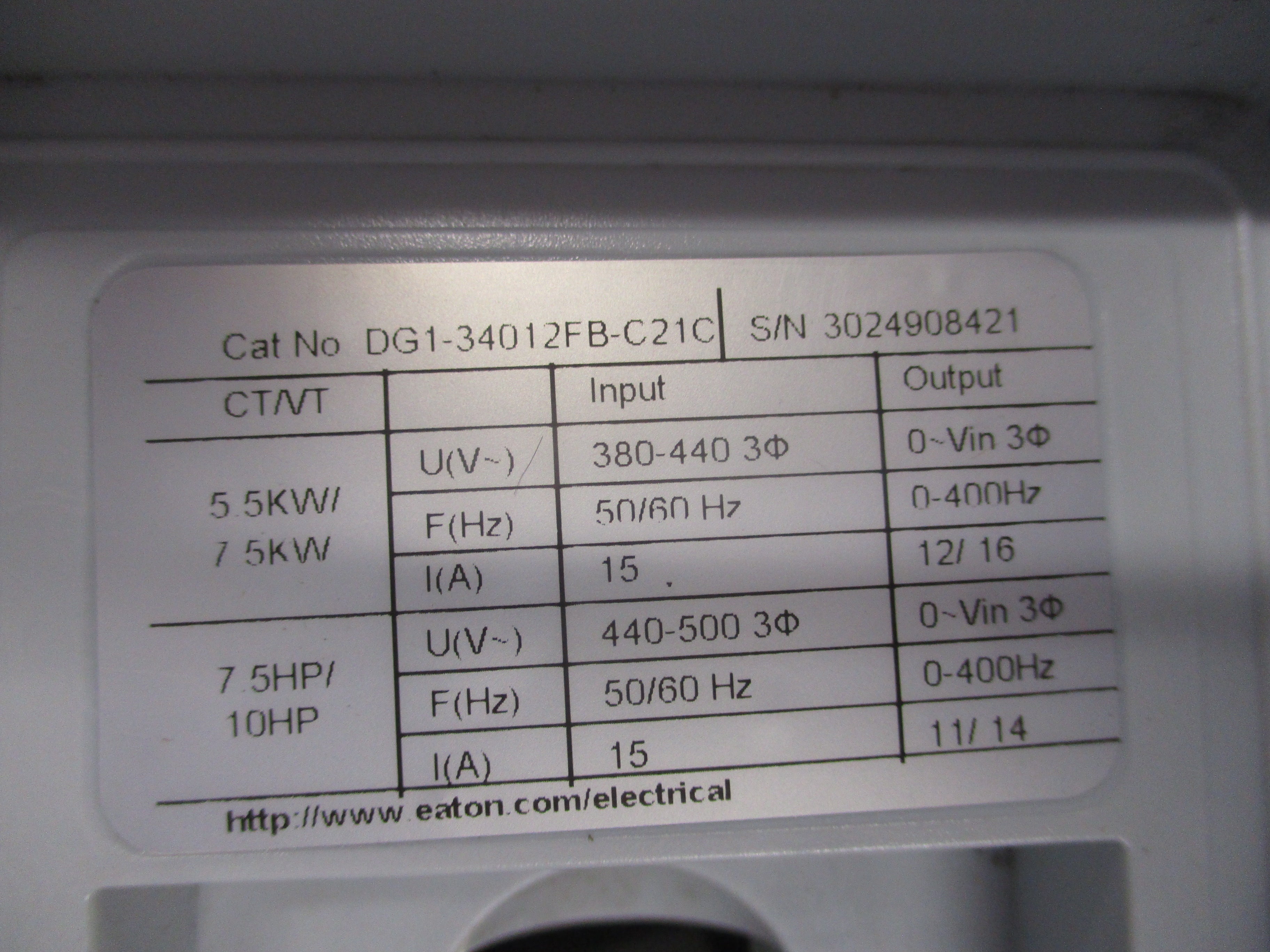 Eaton PowerXL DG1 AC Drive DG1-34012FB-C21C Style#: 9702-2003-00P 10HP 3Ph