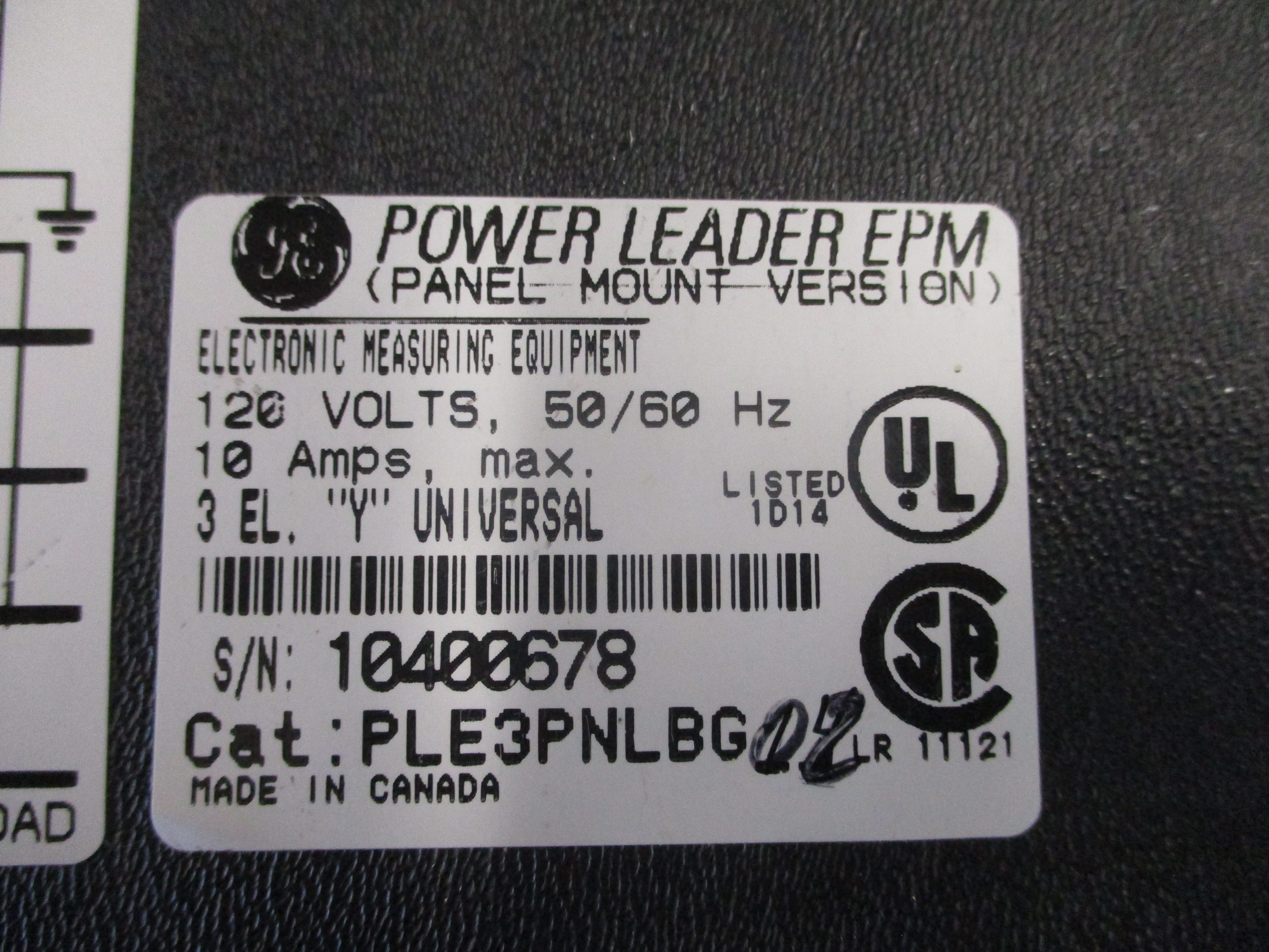 GE Power Leader EPM PLE3PNLBG02 120V 10A 50/60Hz Used