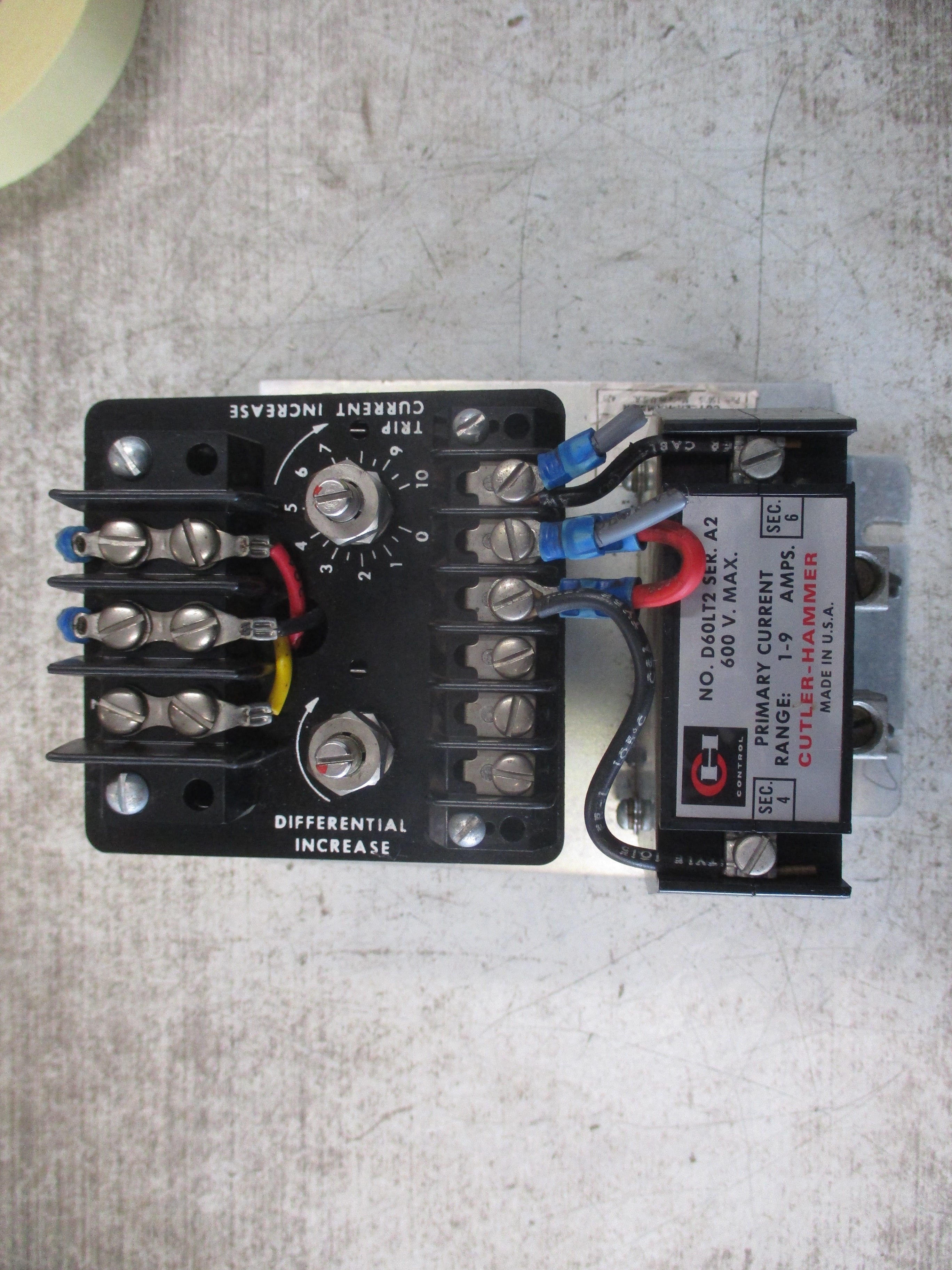 Cutler-Hammer Current Relay D60LA0 1-9A 600V Used