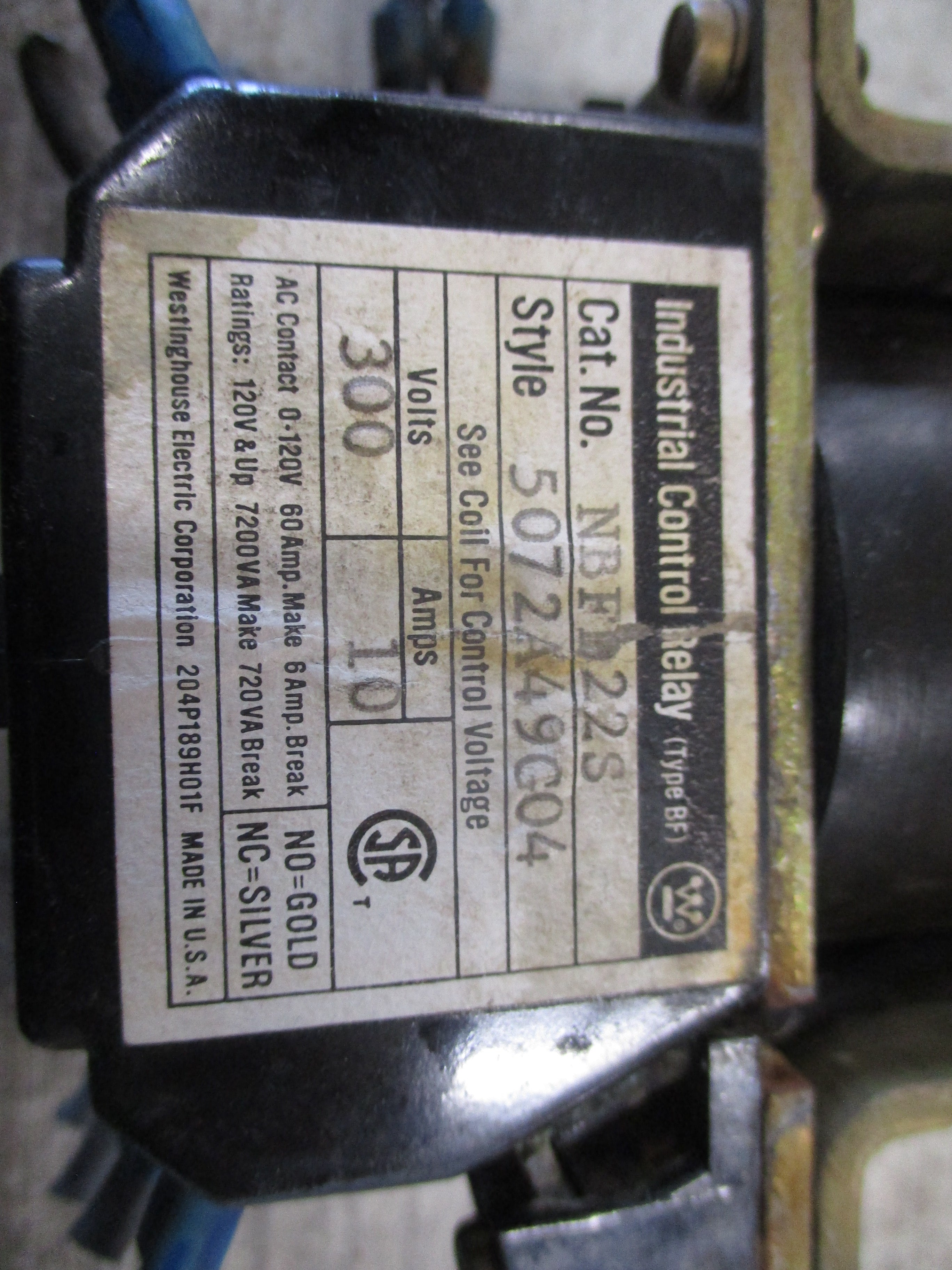 Westinghouse Control Relay NBFD22S Style #: 5072A49G04 125/130VDC Coil 10A 300V Used