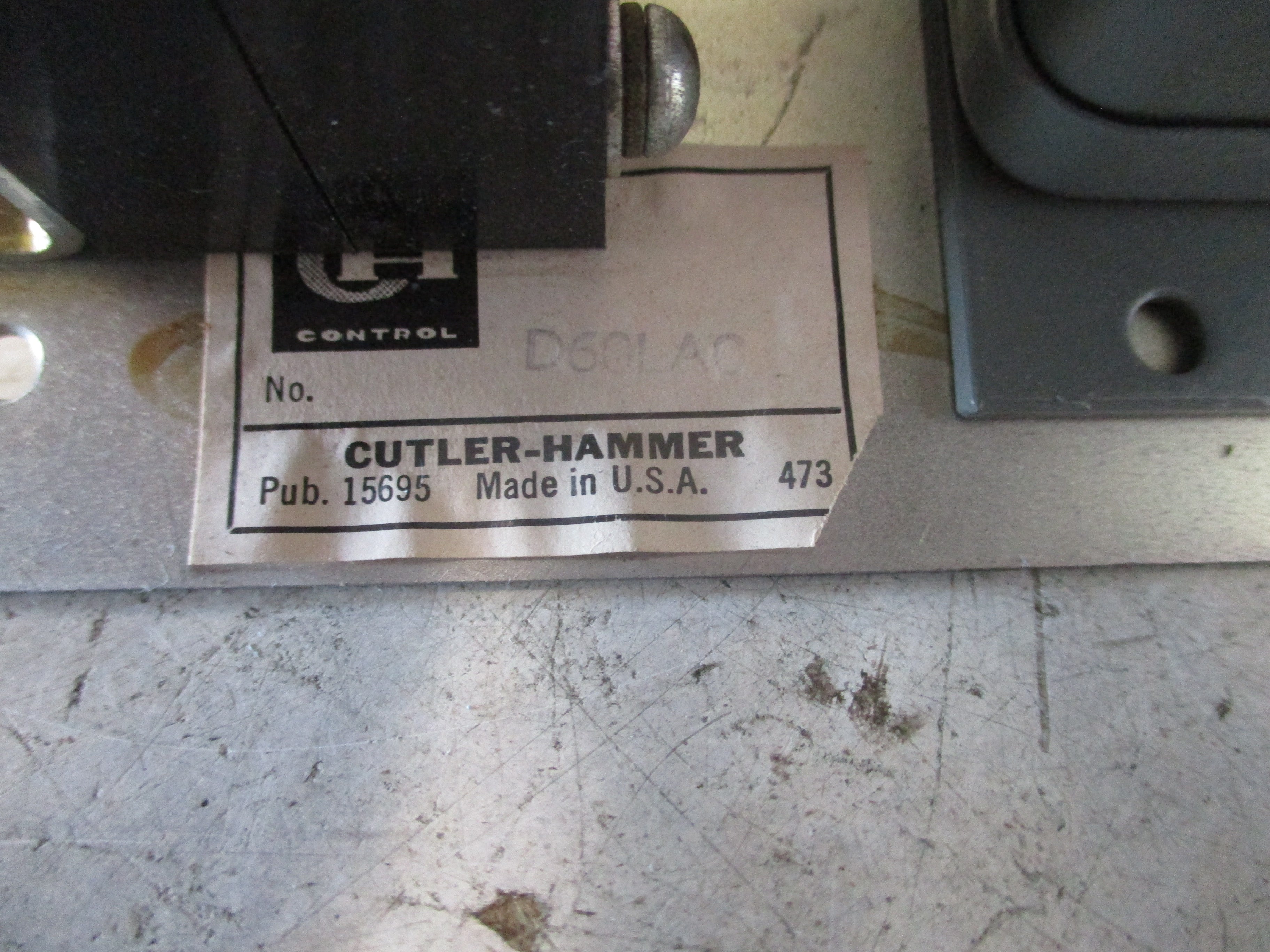 Cutler-Hammer Current Relay D60LA0 Trip: 1-9A 600V Used