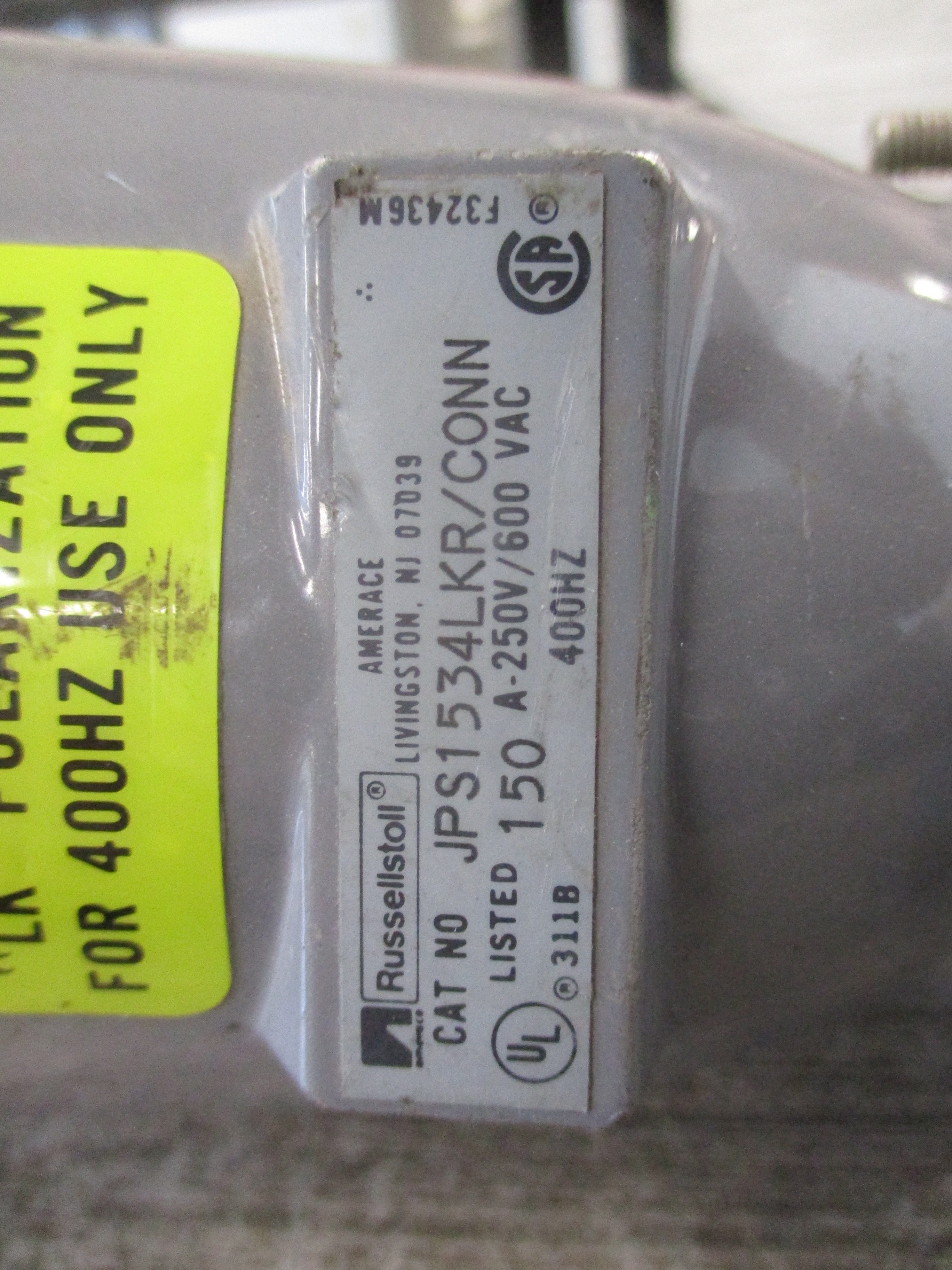 RussellStoll Connector JPS1534LKR/CONN 150A 600V 3P 4W 400Hz Used