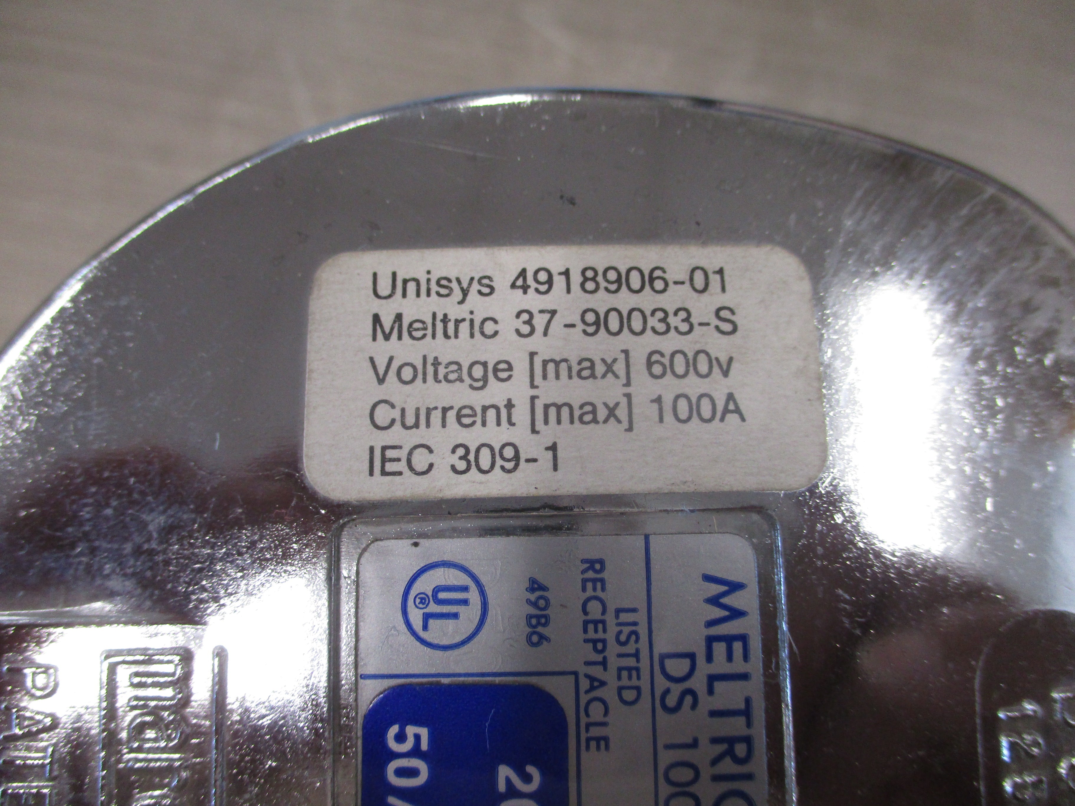 Meltric Steel Receptacle 37-90033-S-DS 100A 600V Used