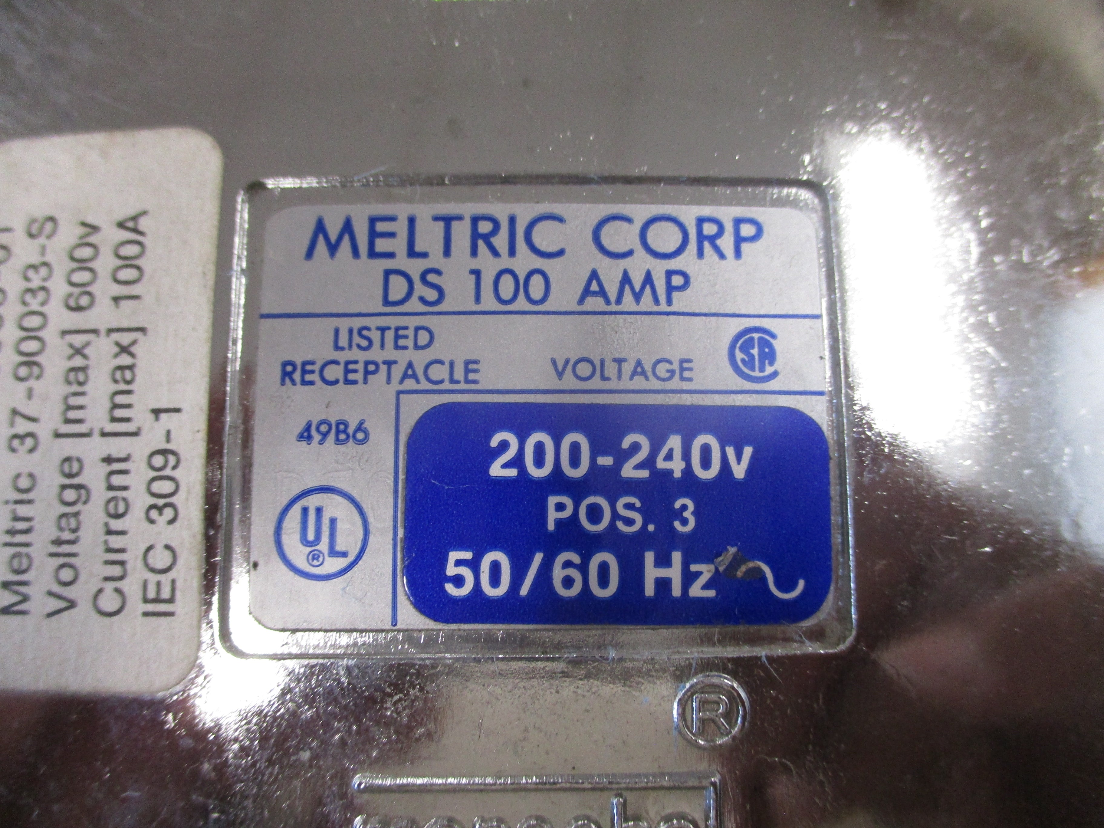 Meltric Steel Receptacle 37-90033-S-DS 100A 600V Used