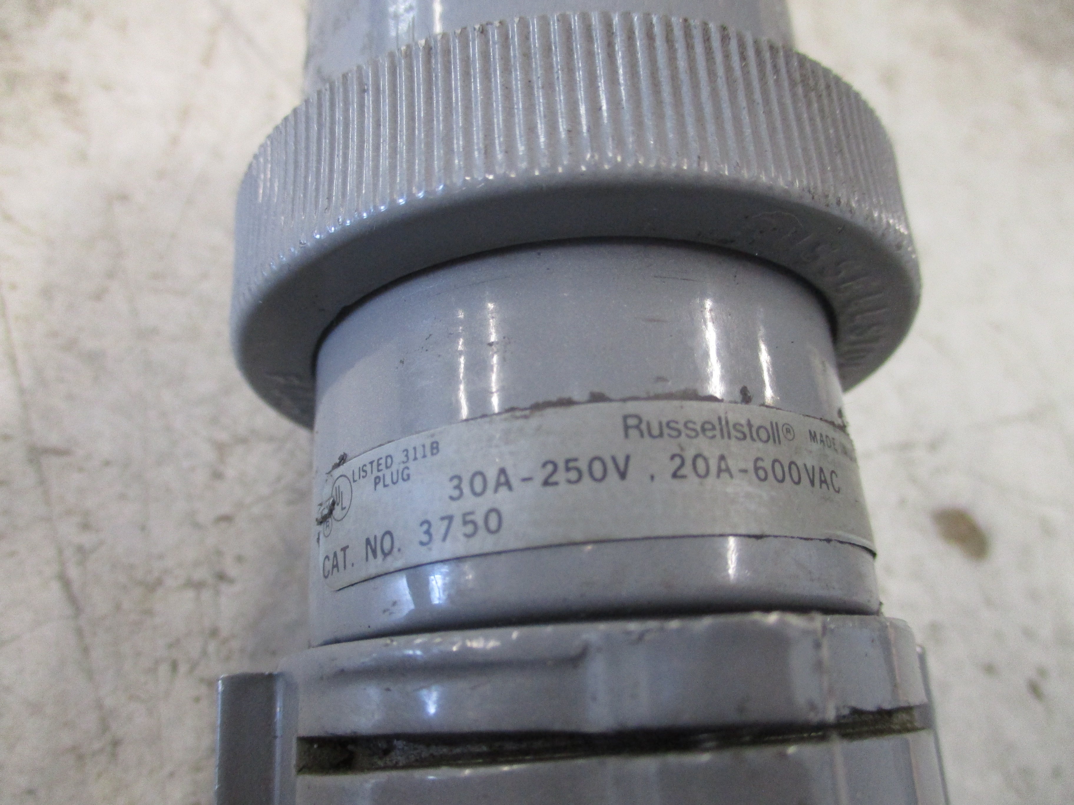 Russellstoll Plug 3750 30/20A 250/600V *Wired End* Used