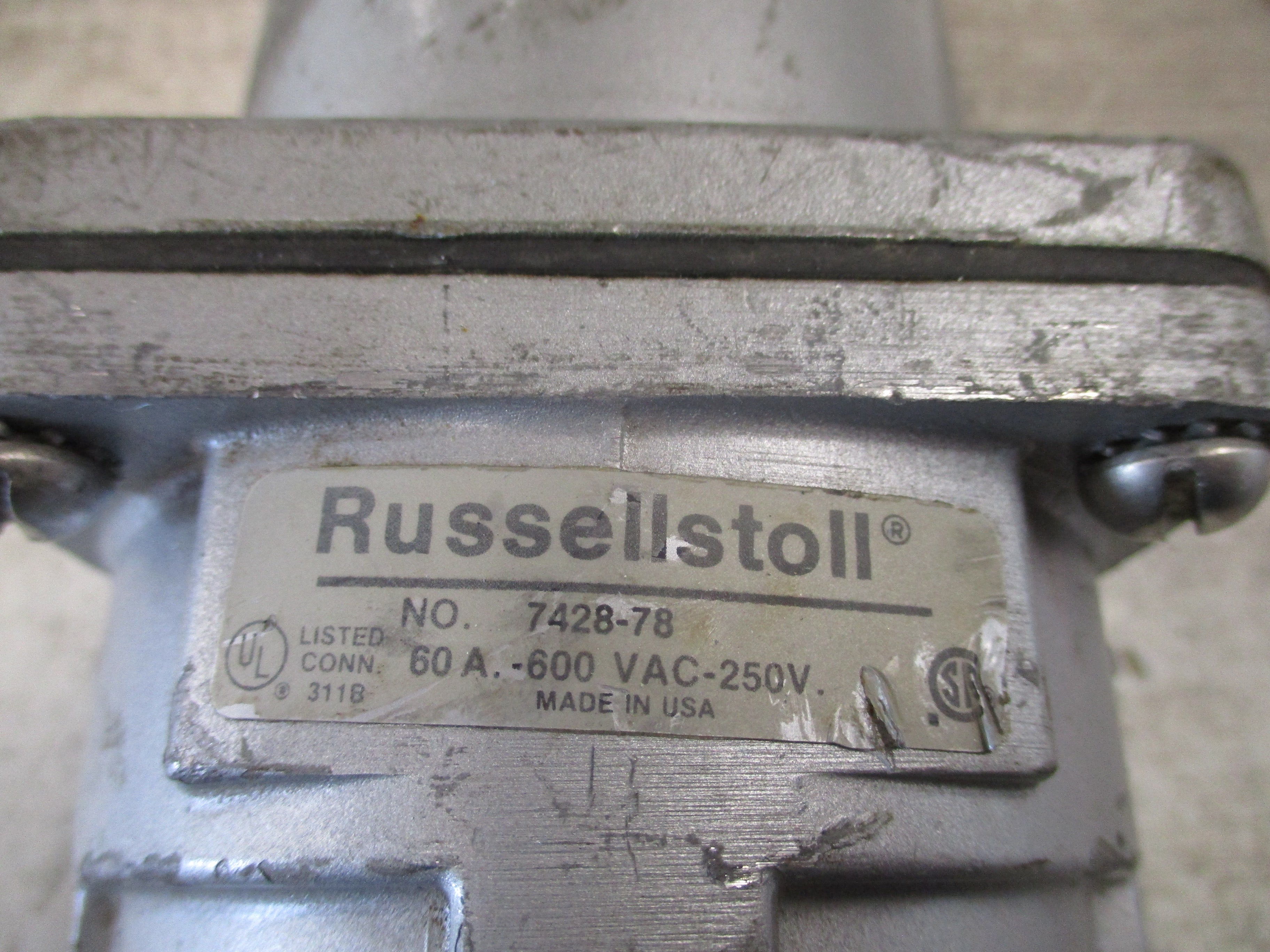 Russellstoll Receptacle 7428-78 60A 600V 3P 4W *Open End* Used