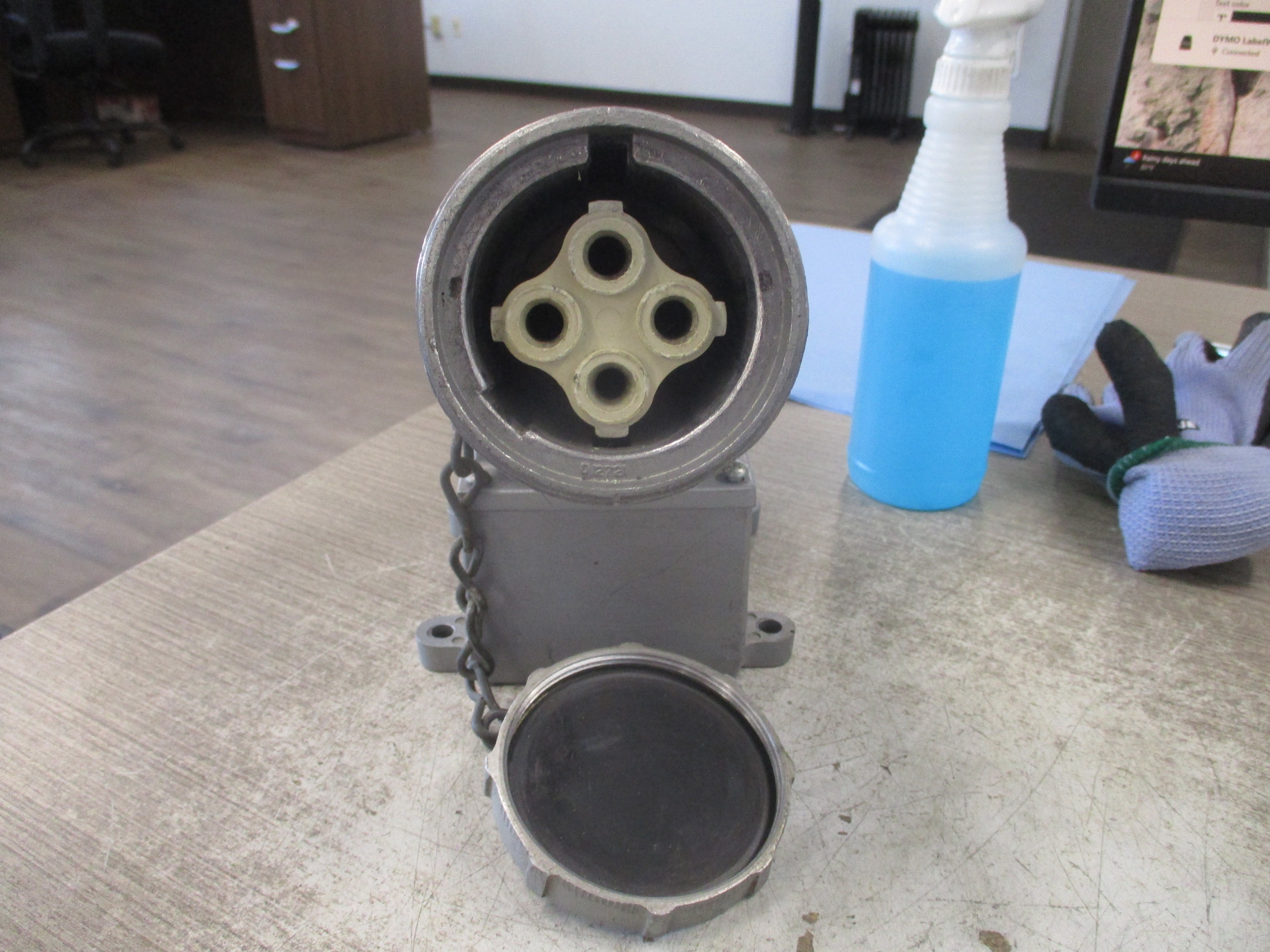 RussellStoll Receptacle 7428-78 60A 600V 3P 4W W/Body 7 Angle Adapter Used