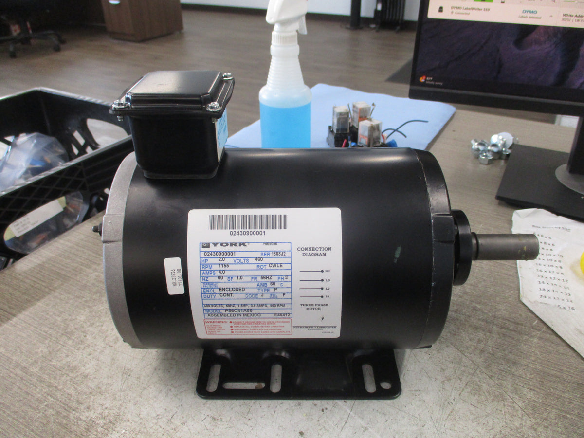 York Motor P56C41A50 2.0HP 460V 1155RPM 4.0A Frame: 56HZ Enclosure: Enclosed
