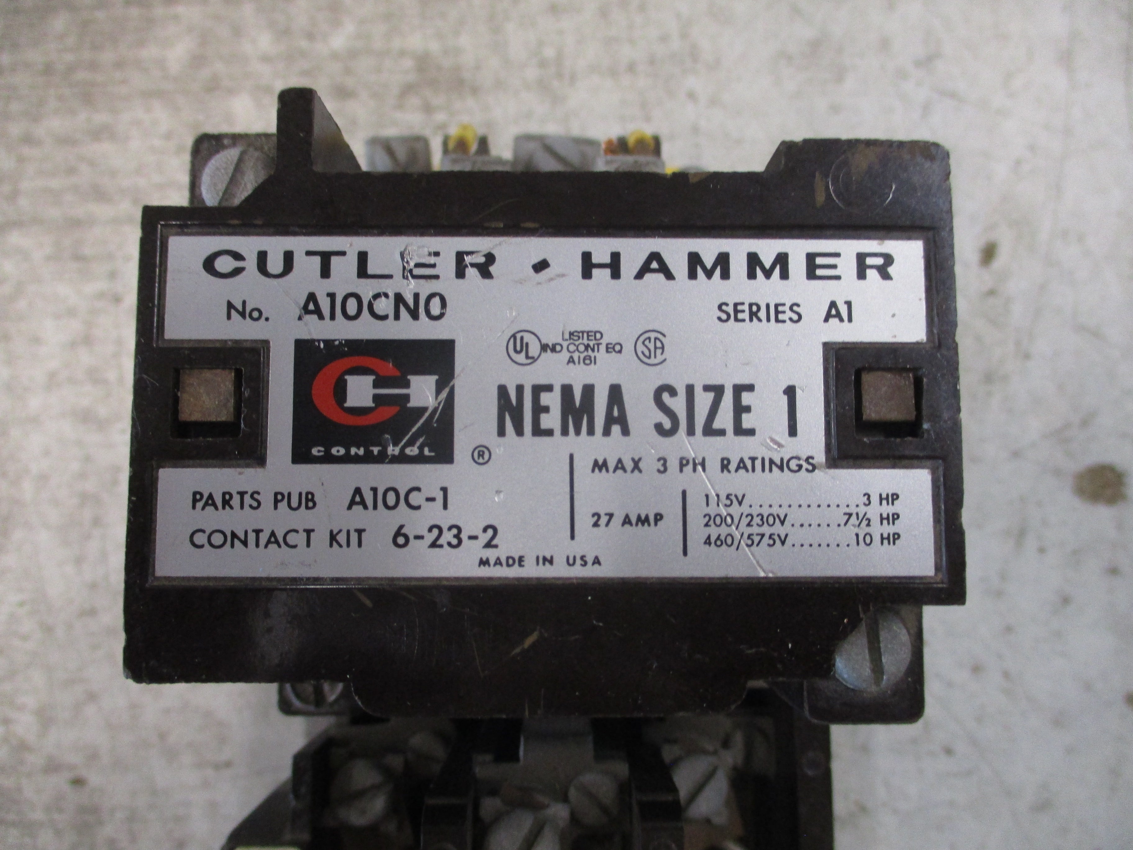 Cutler-Hammer Size 1 Starter A10CN0 Ser. A1 120V Coil 27A Used