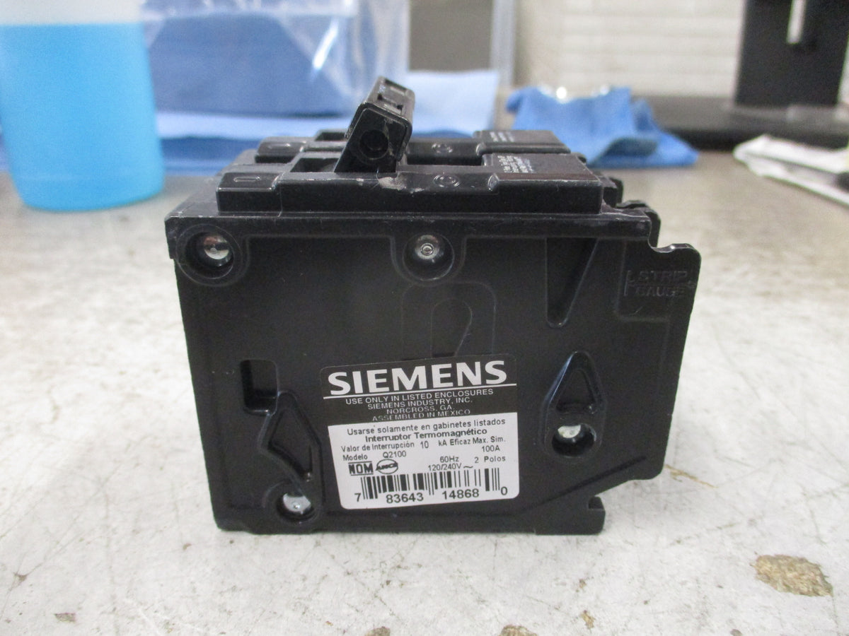 Siemens Type QP Clip-On Circuit Breaker Q2100 100A 120/240V 2P Used