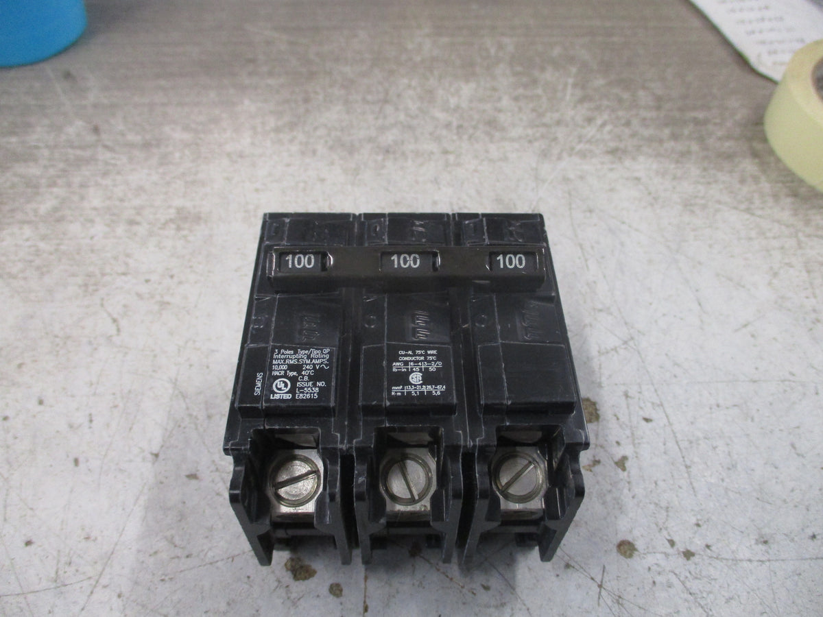 Siemens Type QP Clip-On Circuit Breaker Q3100 100A 240V 3P Used