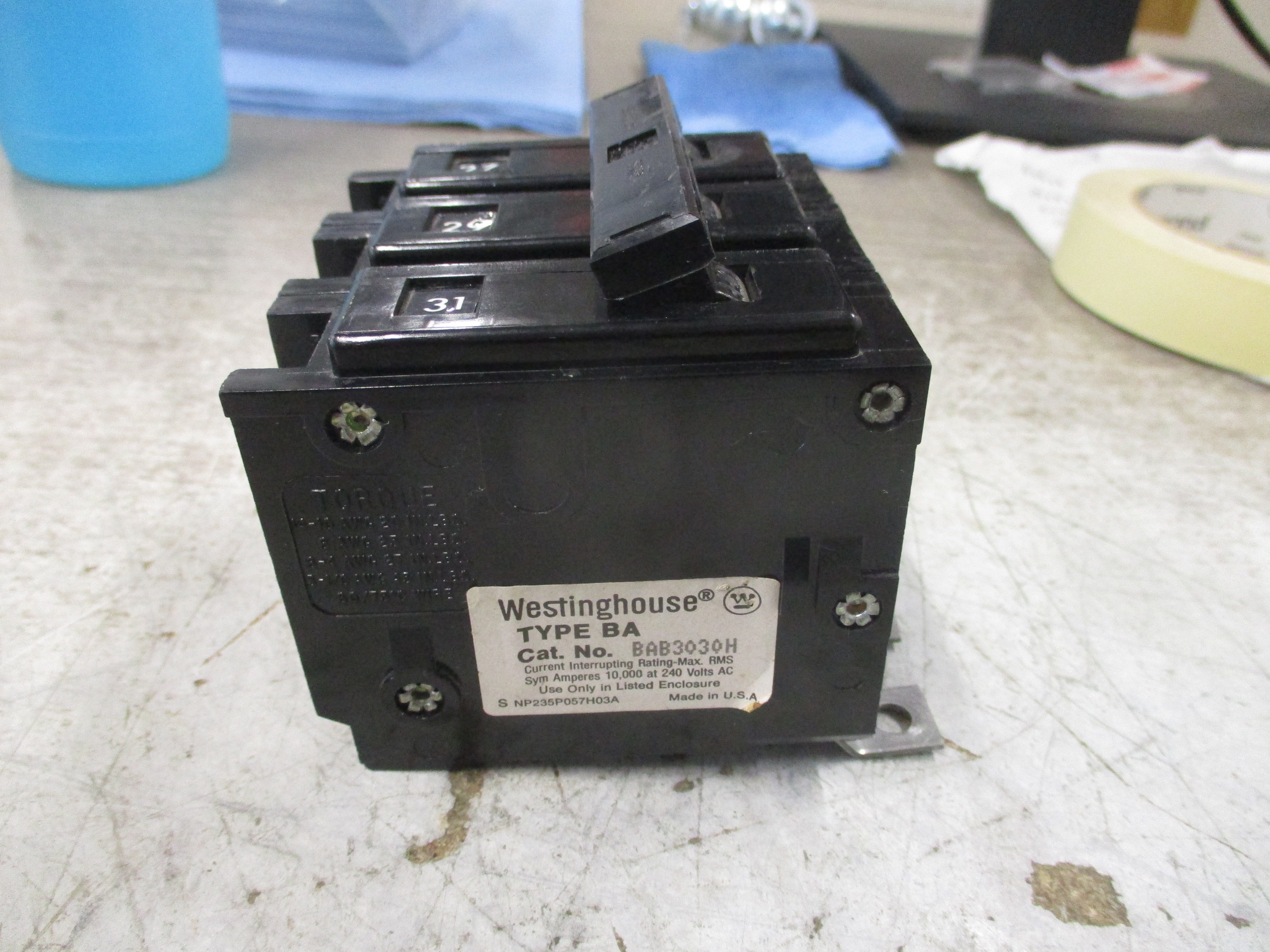 Westinghouse Type BA Bolt-On Circuit Breaker BAB3030H 30A 240V 3P Used