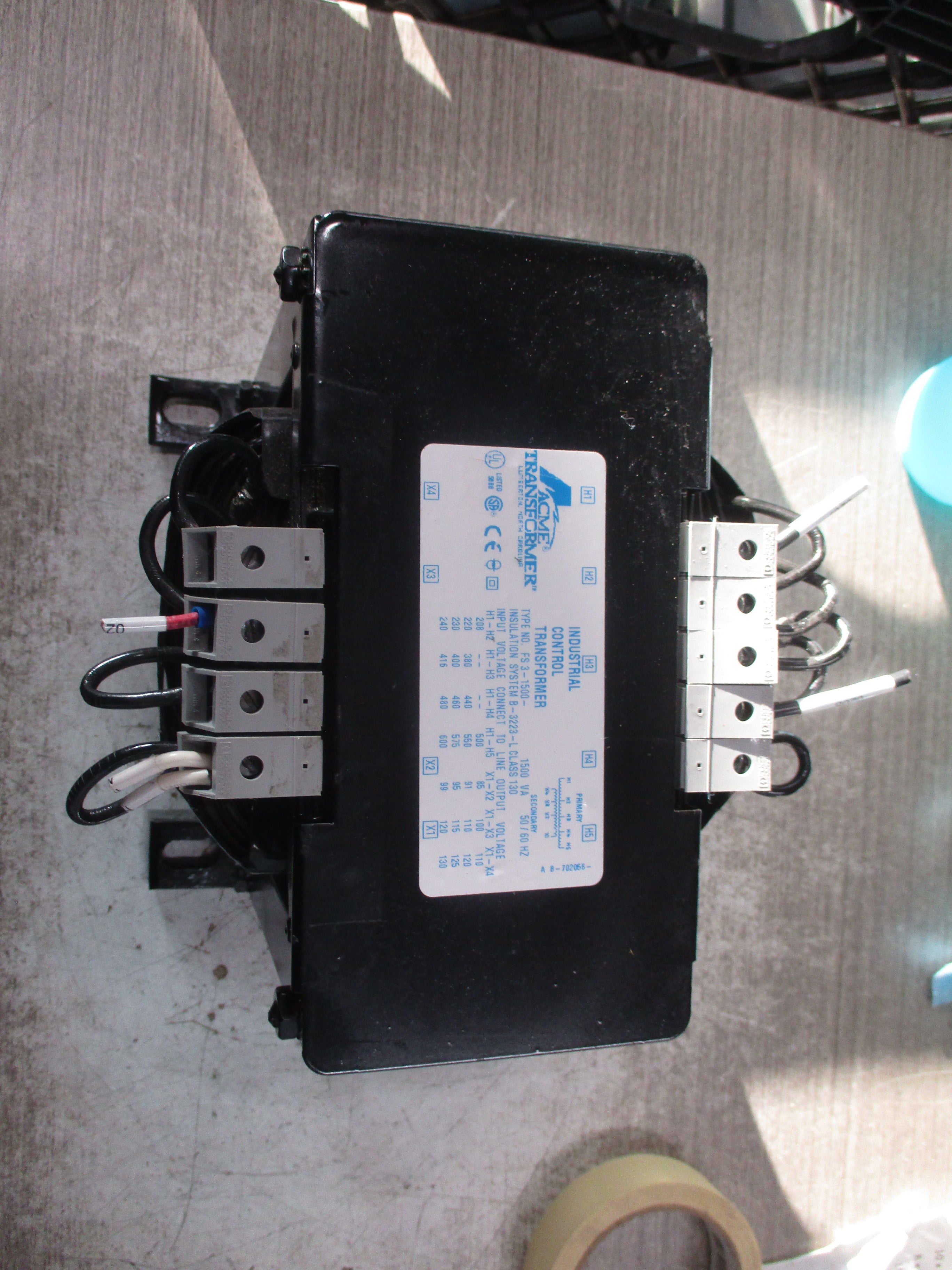 Acme Transformer Control Transformer FS 3-1500 1500VA Pri: 240/480/600V Used