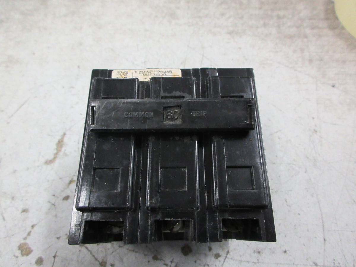 Westinghouse Type BA Bolt-On Circuit Breaker BAB3060H 60A 240V 3P Used
