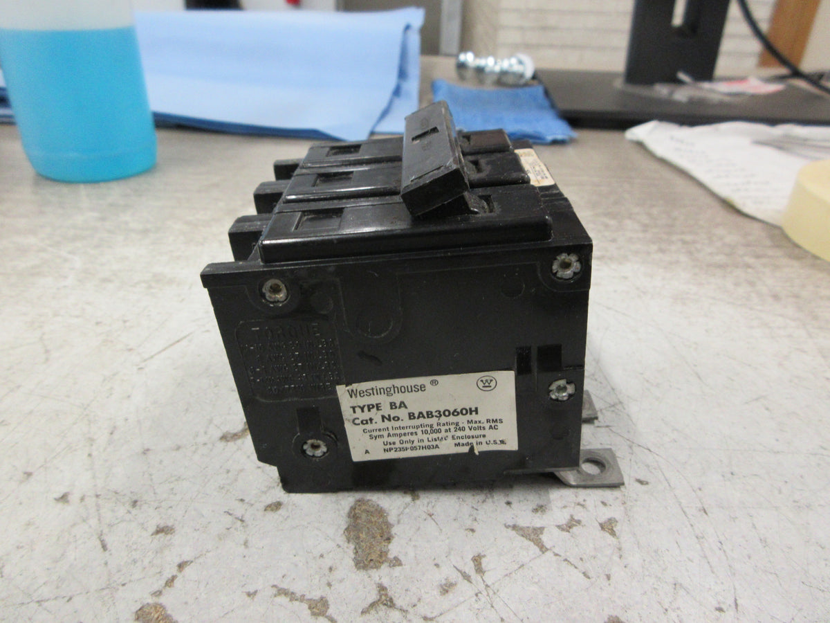 Westinghouse Type BA Bolt-On Circuit Breaker BAB3060H 60A 240V 3P Used