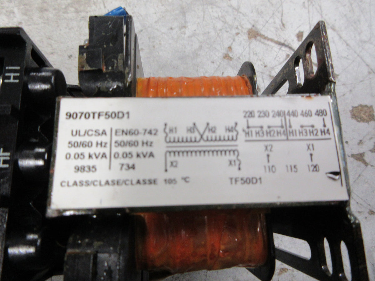 Square D Transformer 9070TF50D1 0.05KVA Pri: 240/480V Sec: 120V 50/60Hz Used