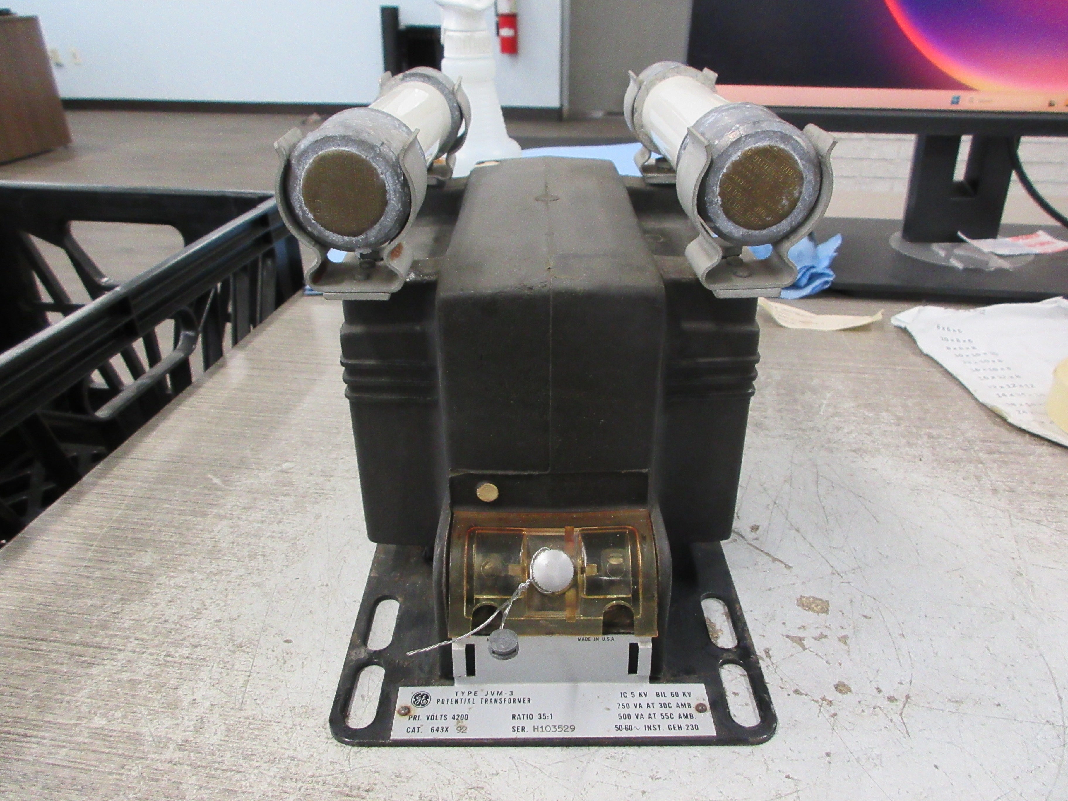 GE Type JVM-3 Potential Transformer 643X92 Ratio 35:1 Pri: 4200V 50-60Hz Used