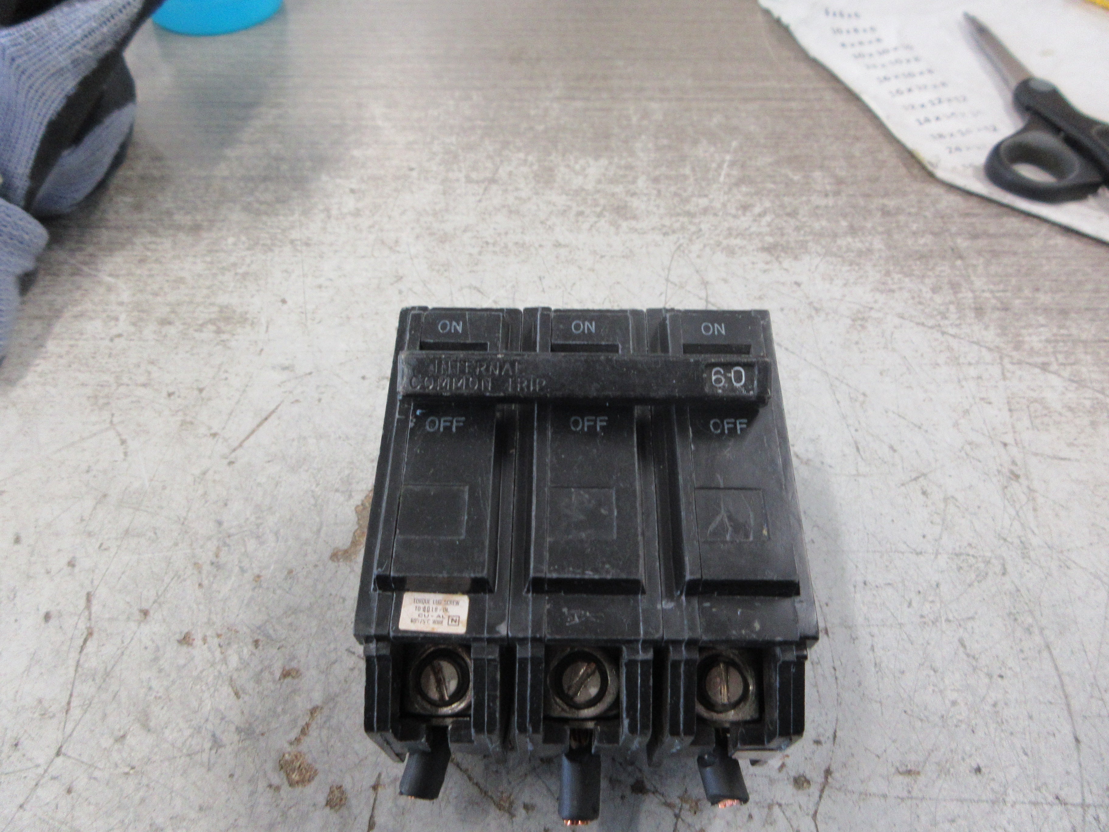 GE Bolt-On Circuit Breaker THQB3160 60A 240V 3P *No Mounting Screws* Used