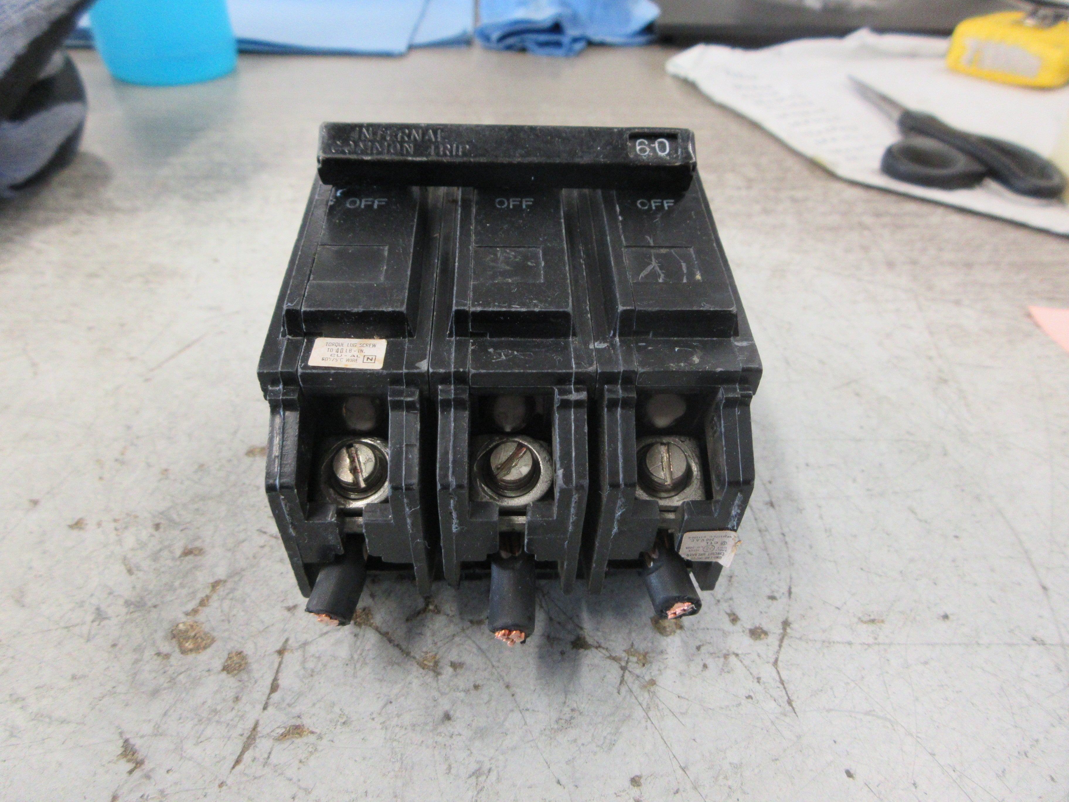 GE Bolt-On Circuit Breaker THQB3160 60A 240V 3P *No Mounting Screws* Used