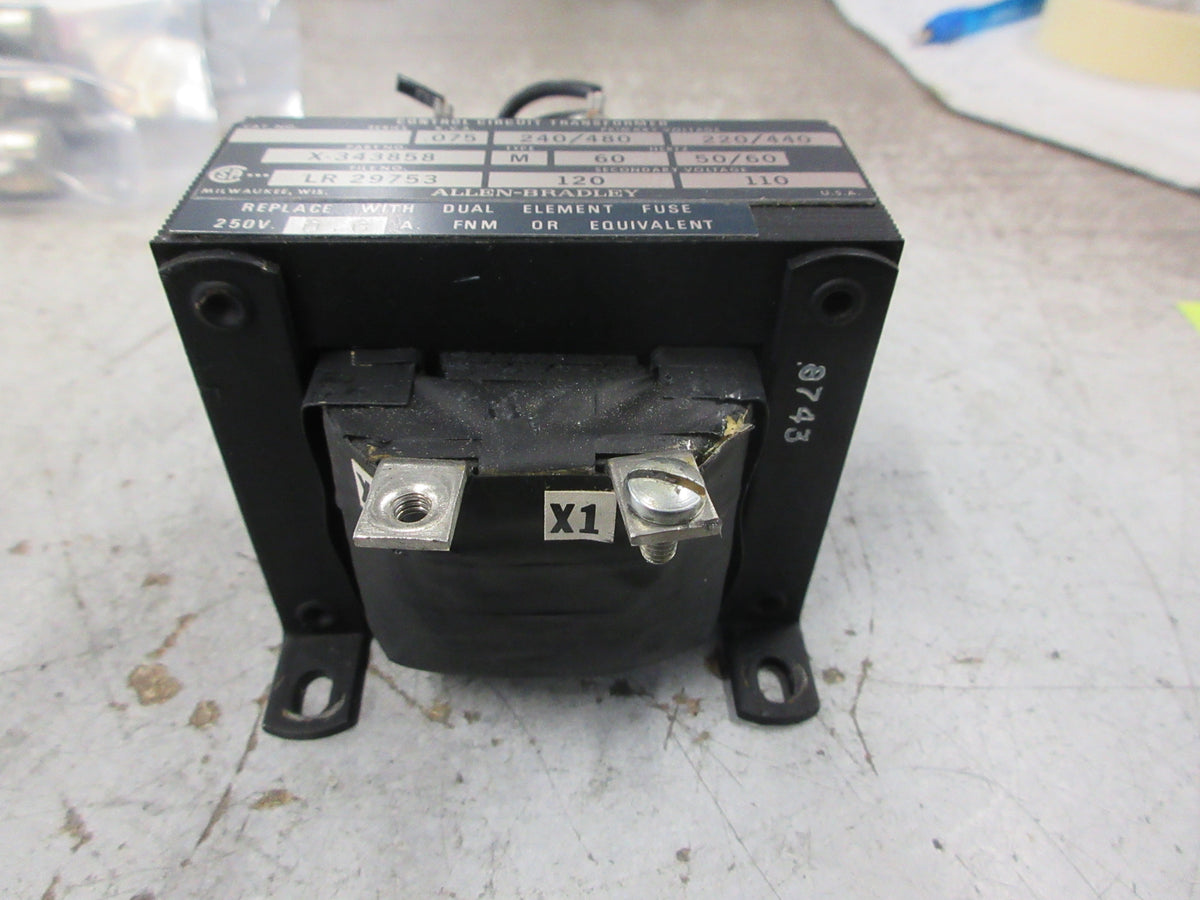 Allen-Bradley Control Transformer X-343858 0.075kVA Pri: 240/480V Sec: 120V Used