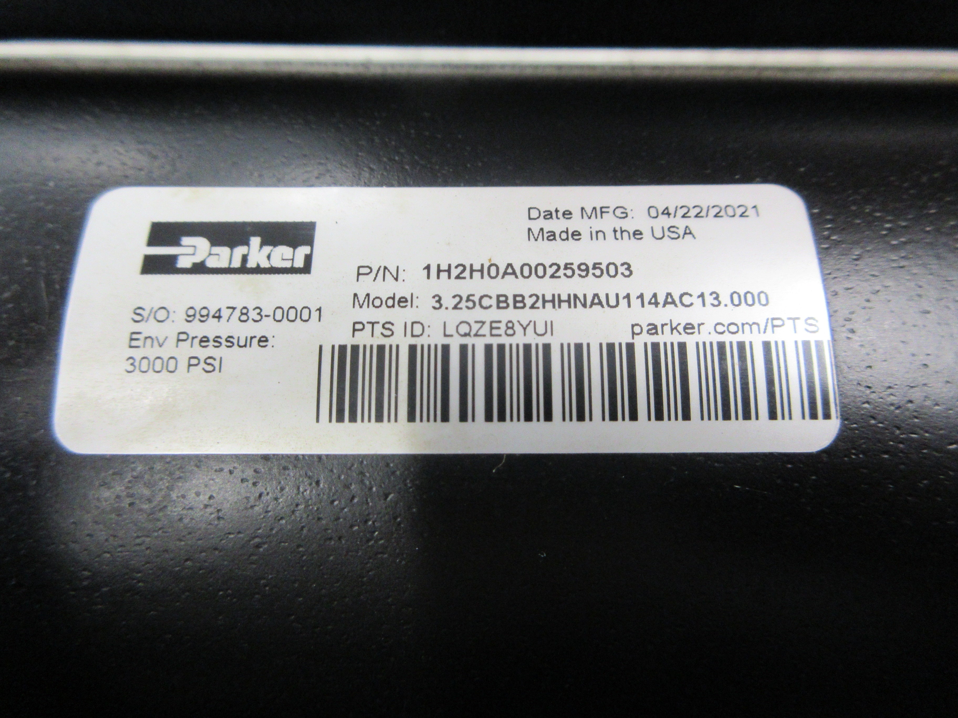 Parker Hydraulic Cylinder 1H2H0A00259503 3000PSI Used