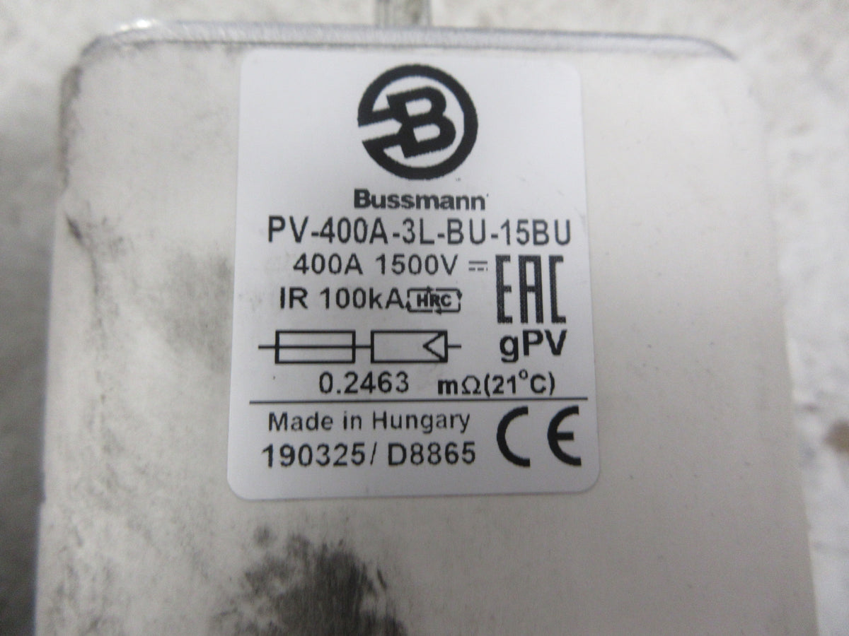Bussmann Fuse PV-400A-3L-BU-15BU 400A 1500VDC Used