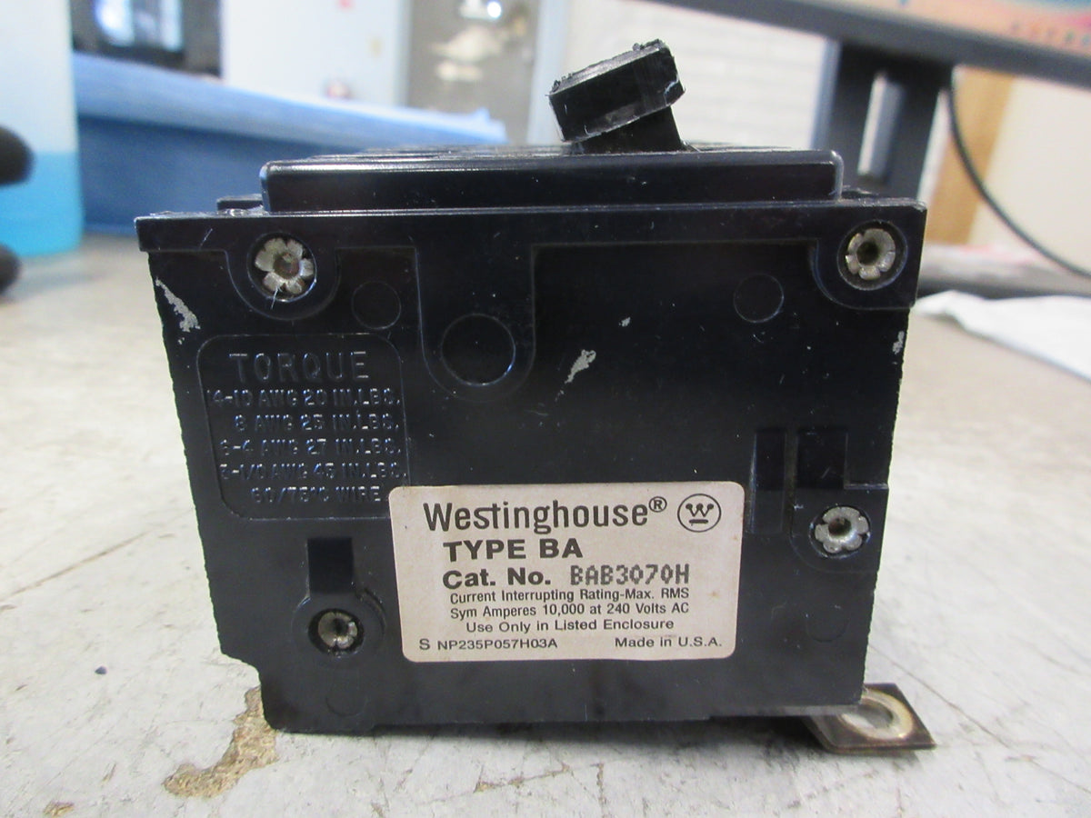 Westinghouse Type BA Bolt-On Circuit Breaker BAB3070H 70A 240V 3P Used