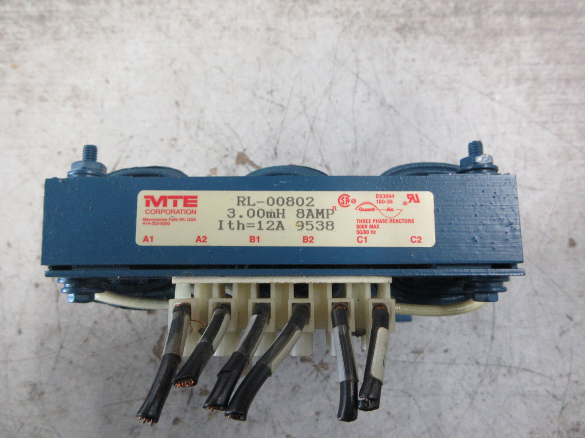 MTE 3Ph Line Reactor RL-00802 3.00mH 8A 600V 50/60Hz Used