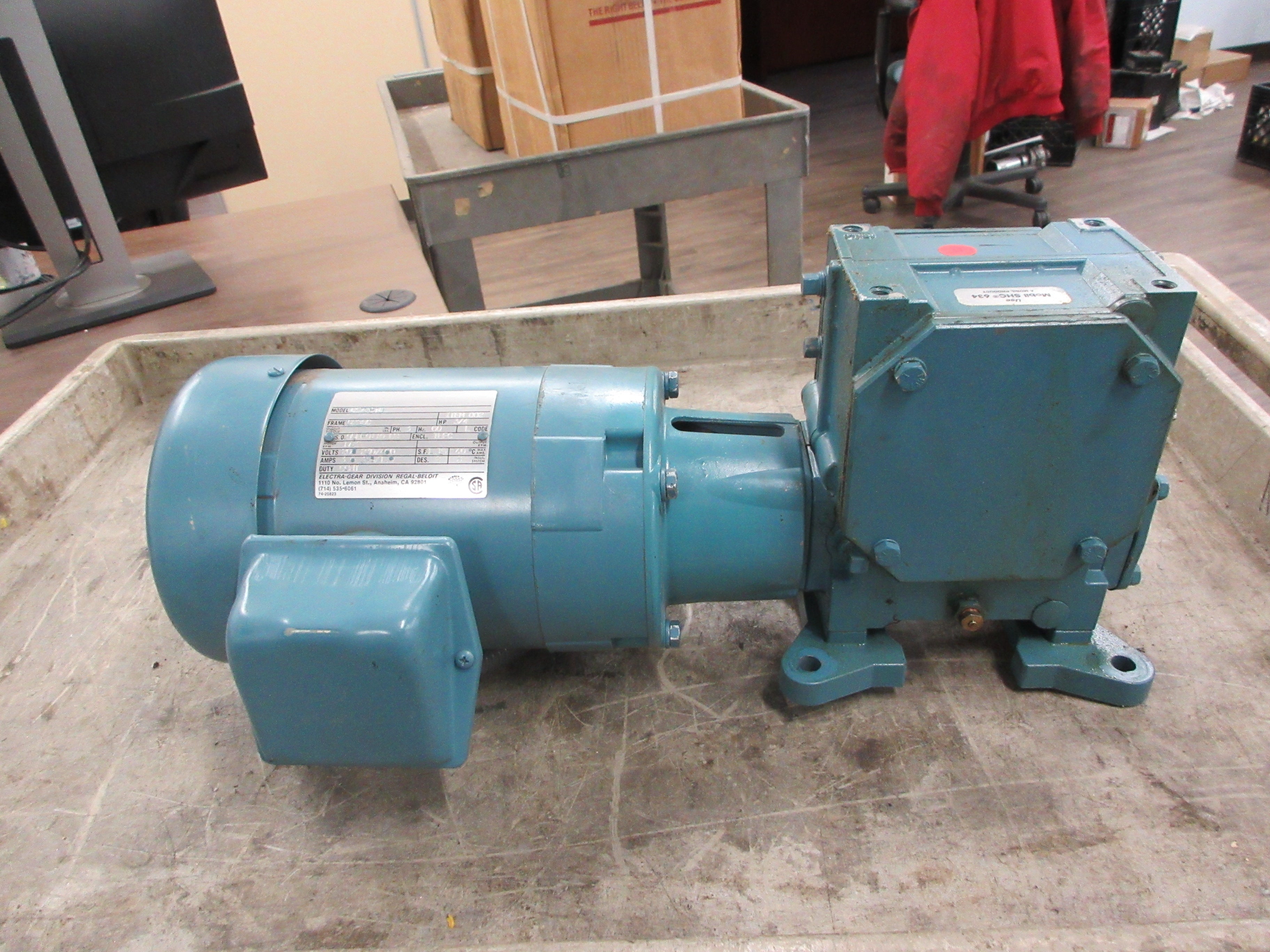 Electra-Gear Gearmotor CK75BTC / ABC26C560N/F 3/4HP 1725RPM Motor Used