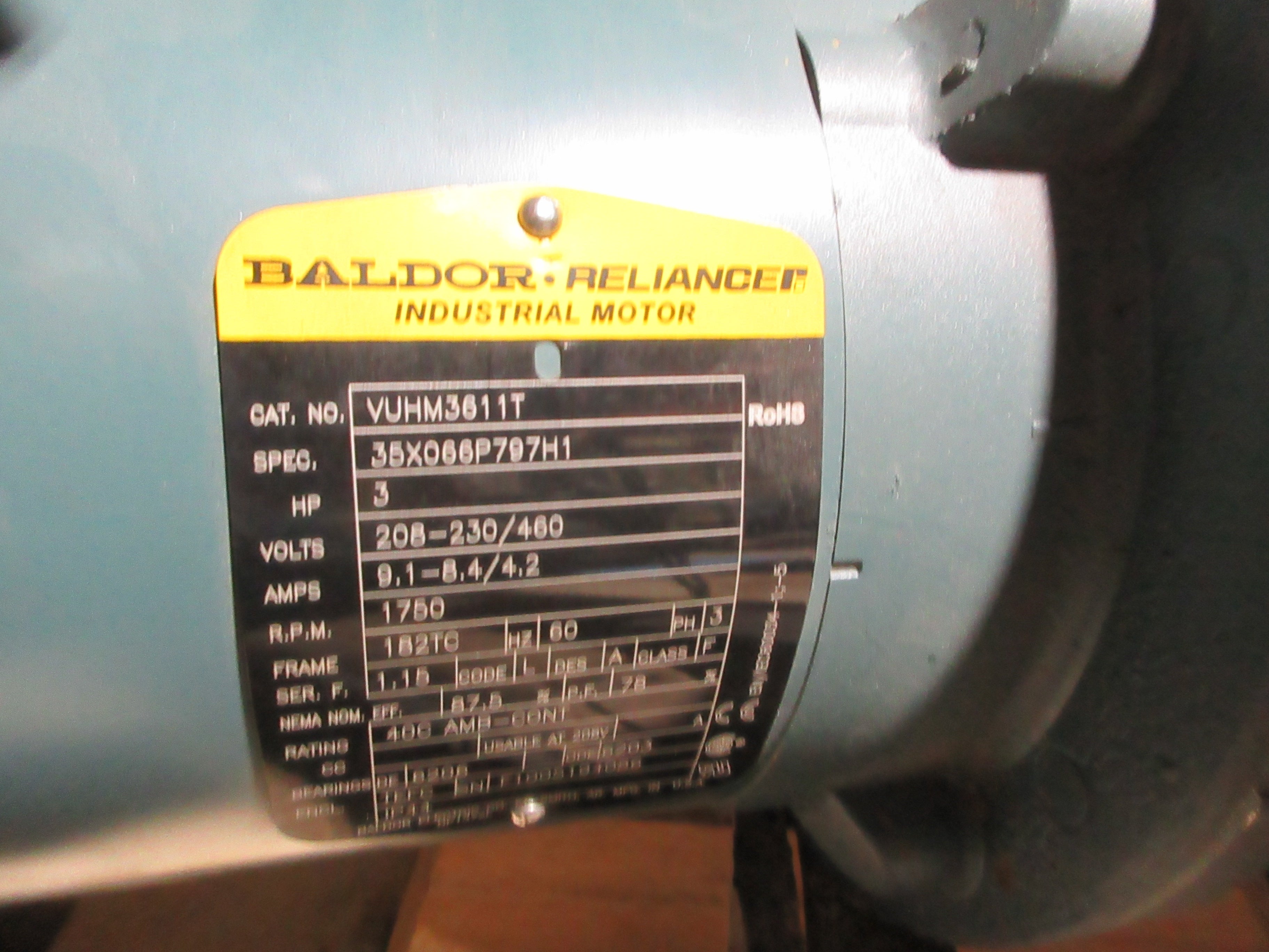 Baldor / Dodge Gearmotor VUHM3611T / 35Q30R18 3HP 1750RPM Motor Ratio 30:1 Used