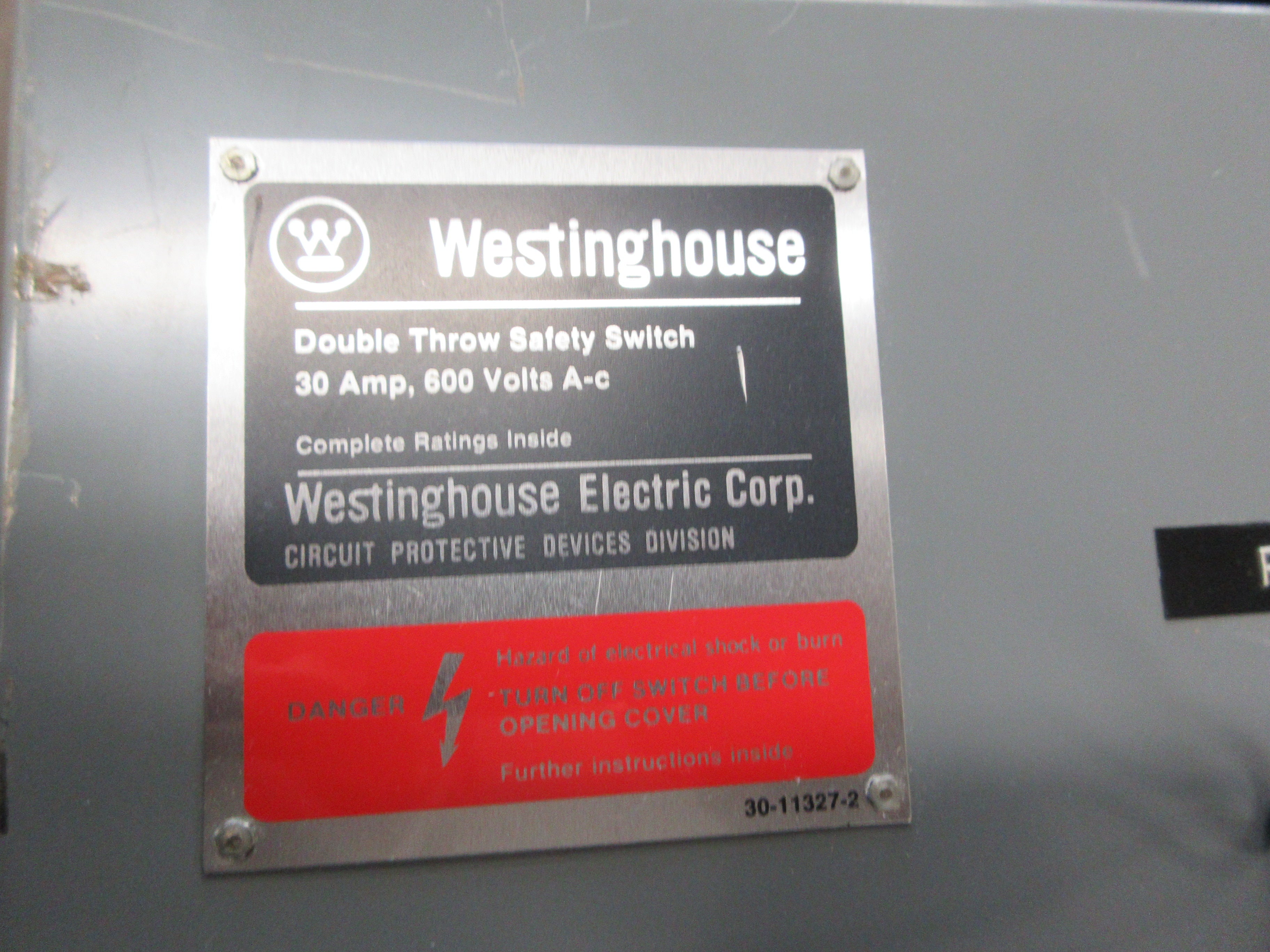 Westinghouse Non-Fusible Safety Switch/Disconnect XUK361 30A 600V 3P Used