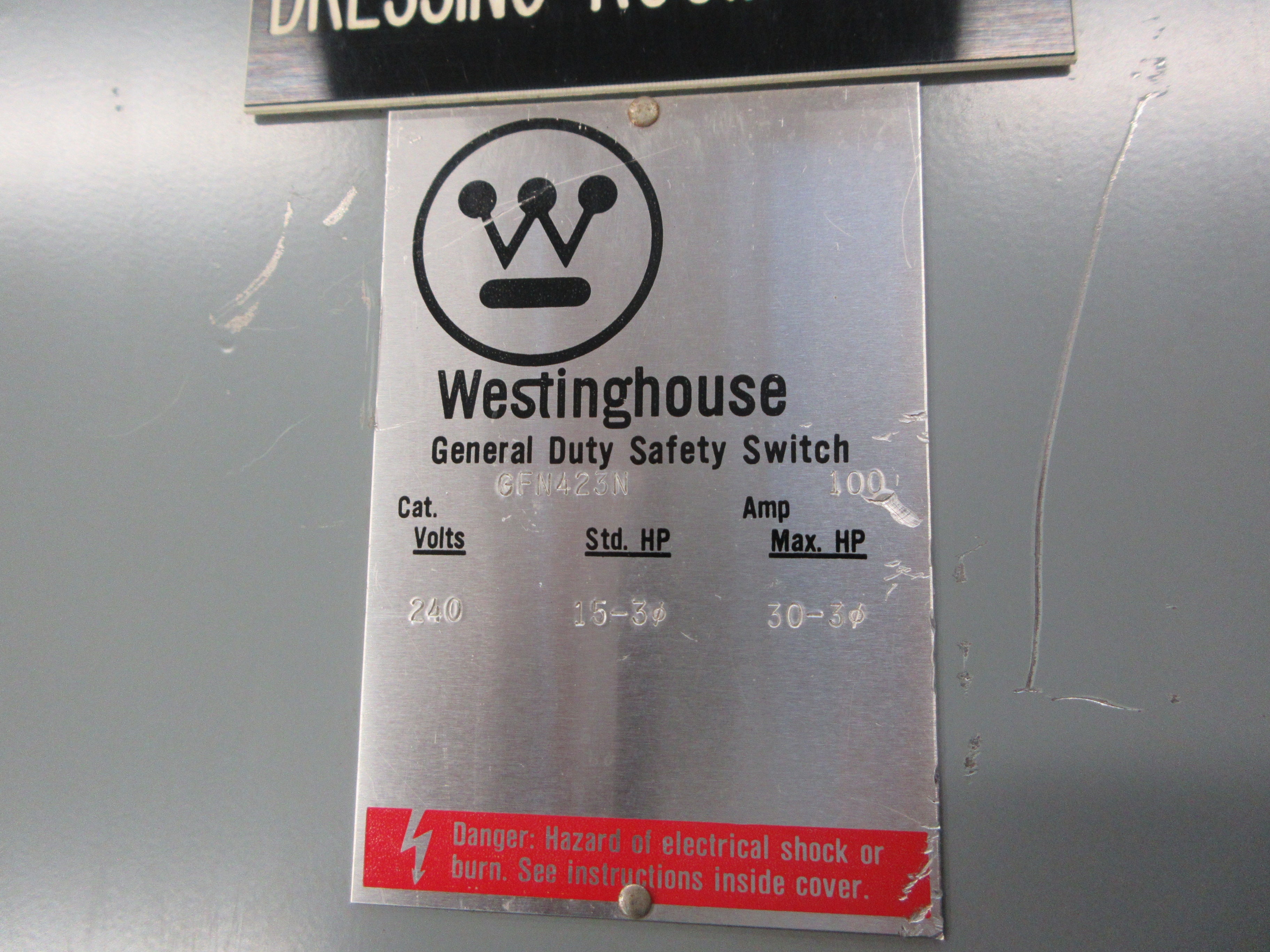 Westinghouse Fusible Safety Switch/Disconnect GFN423N 100A 240V 3P Used