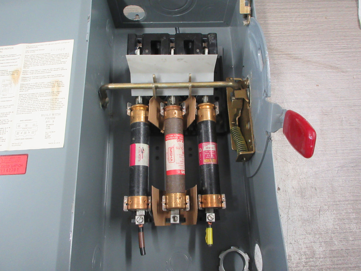 Westinghouse Fusible Safety Switch/Disconnect HFN362 60A 600V 3P Used