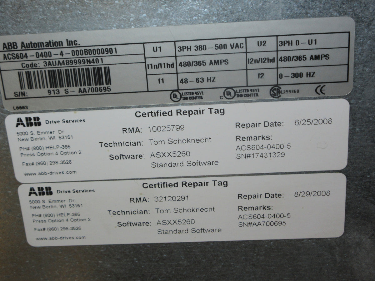 ABB ACS604 AC Drive ACS604-0400-4-000B0000901 400HP 3Ph Used