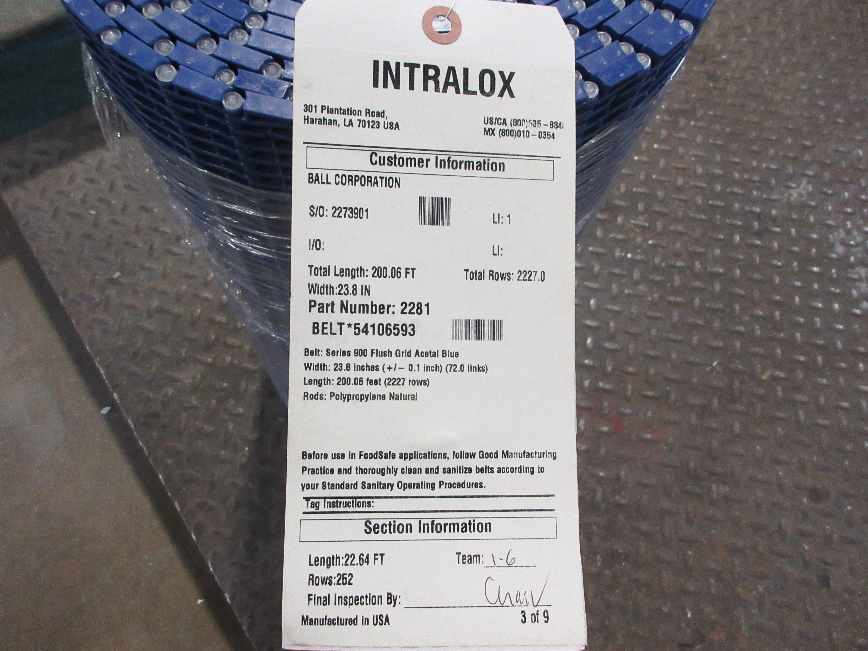 Intralox Series 900 Flush Grid Belt 2281 / 54106593 New Surplus