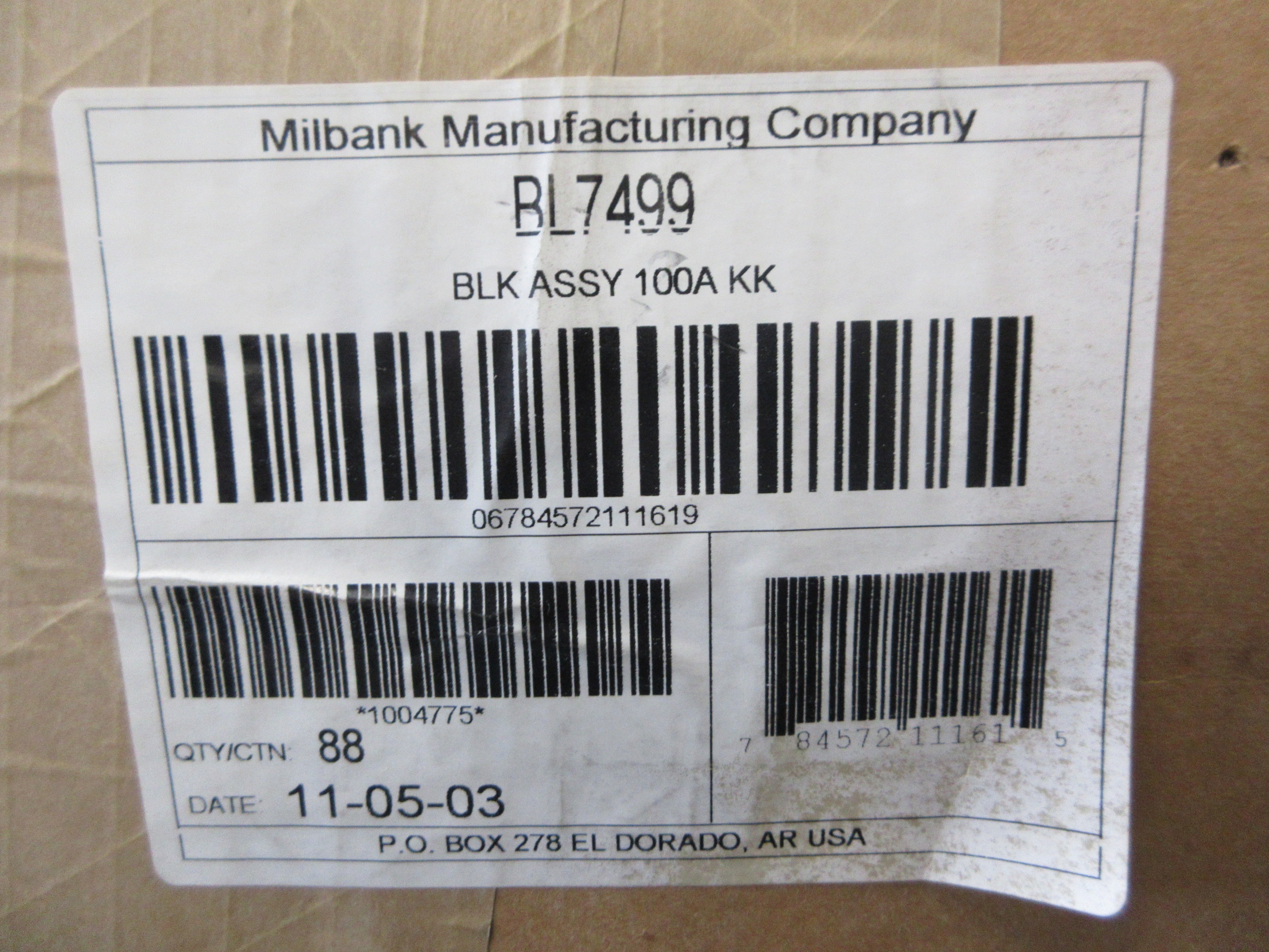 Milbank Block Assembly BL7499 100A 600V *Box of 88* New Surplus