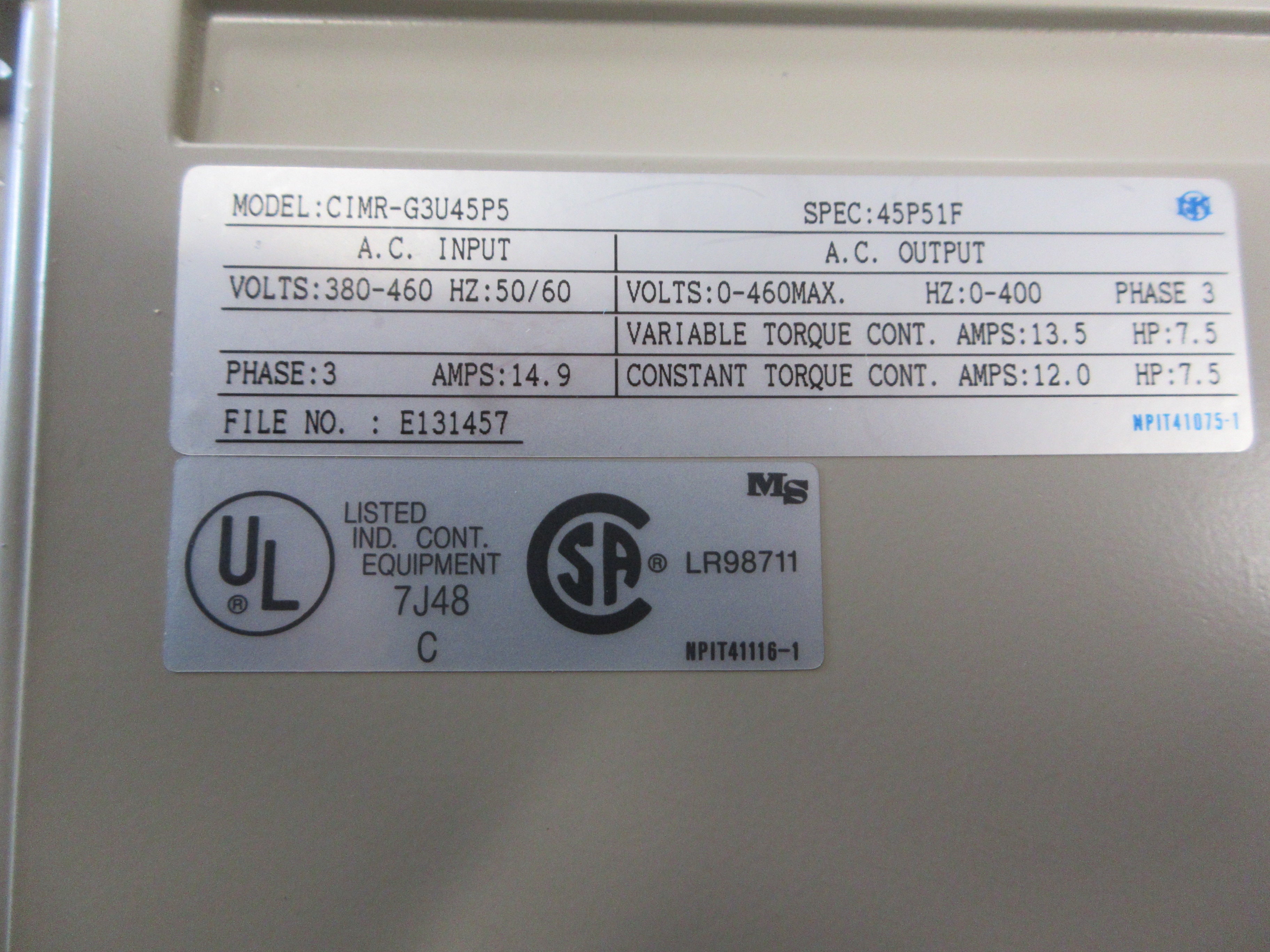 IDM Controls PoWrMaster AC Drive CIMR-G3U45P5 7.5HP 3Ph Used