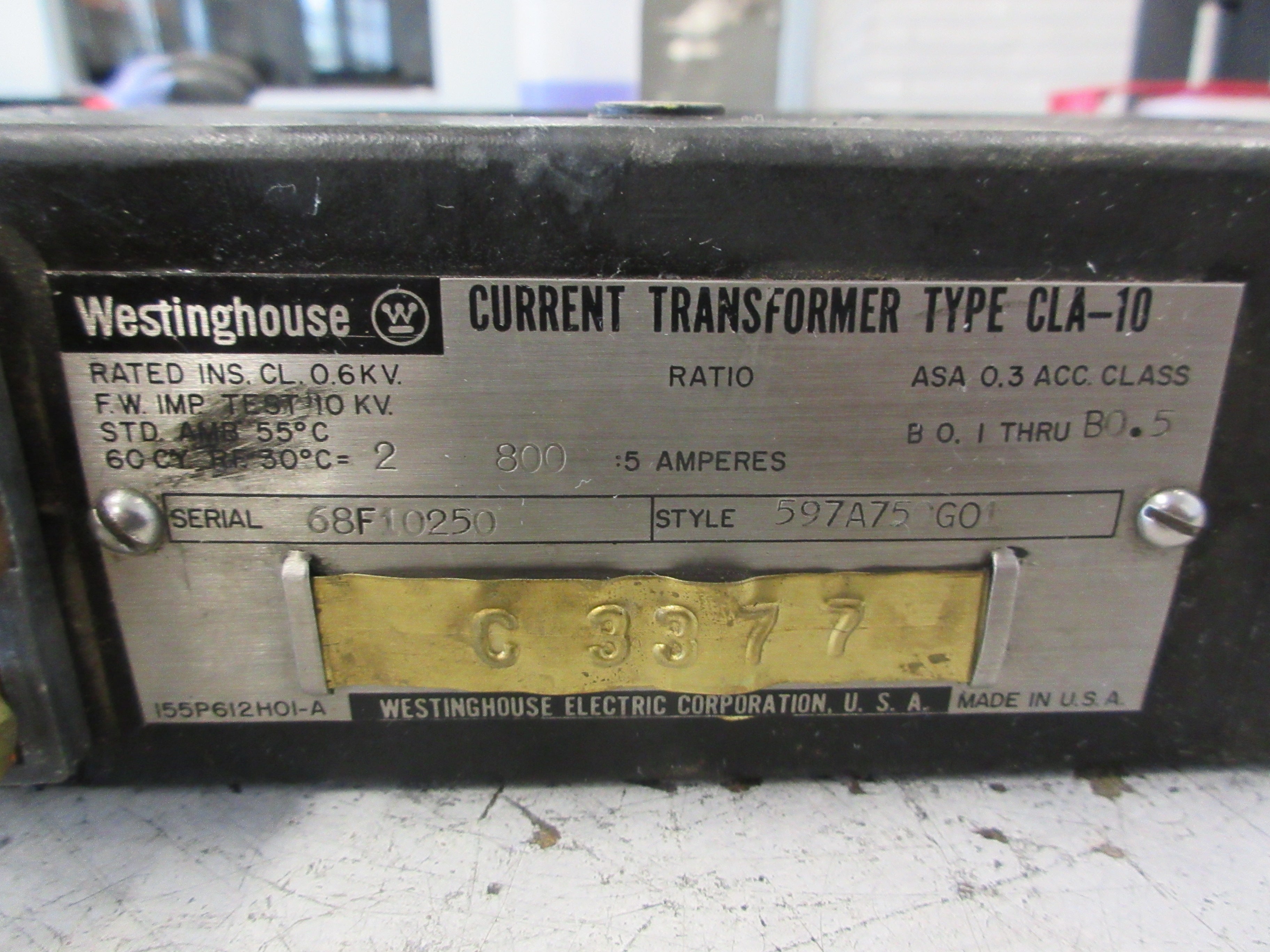 Westinghouse Type CLA-10 Current Transformer 597A750G01 Ratio 800:5A 600V Used
