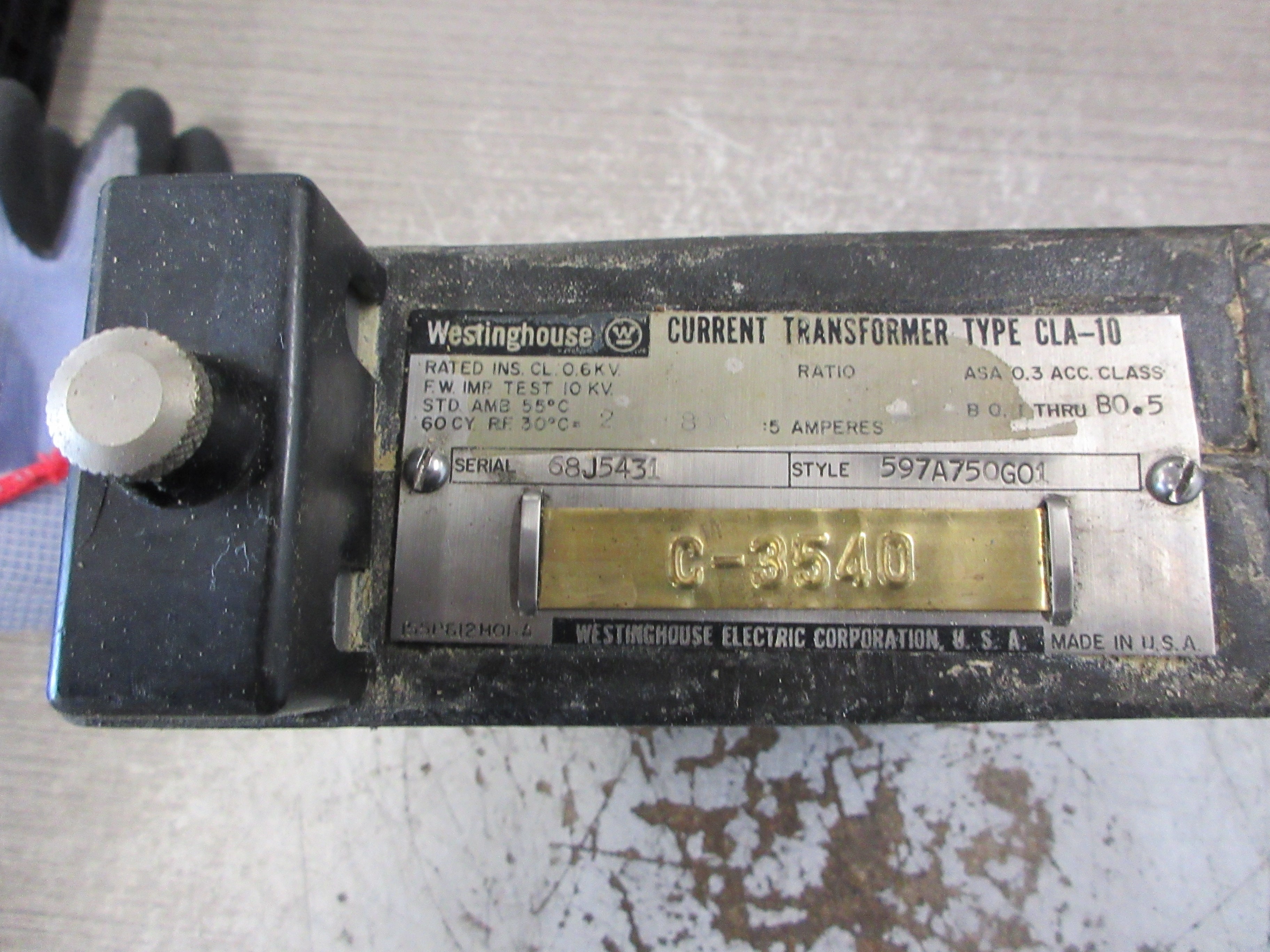 Westinghouse Type CLA-10 Current Transformer 597A750G01 Ratio 800:5A 600V Used