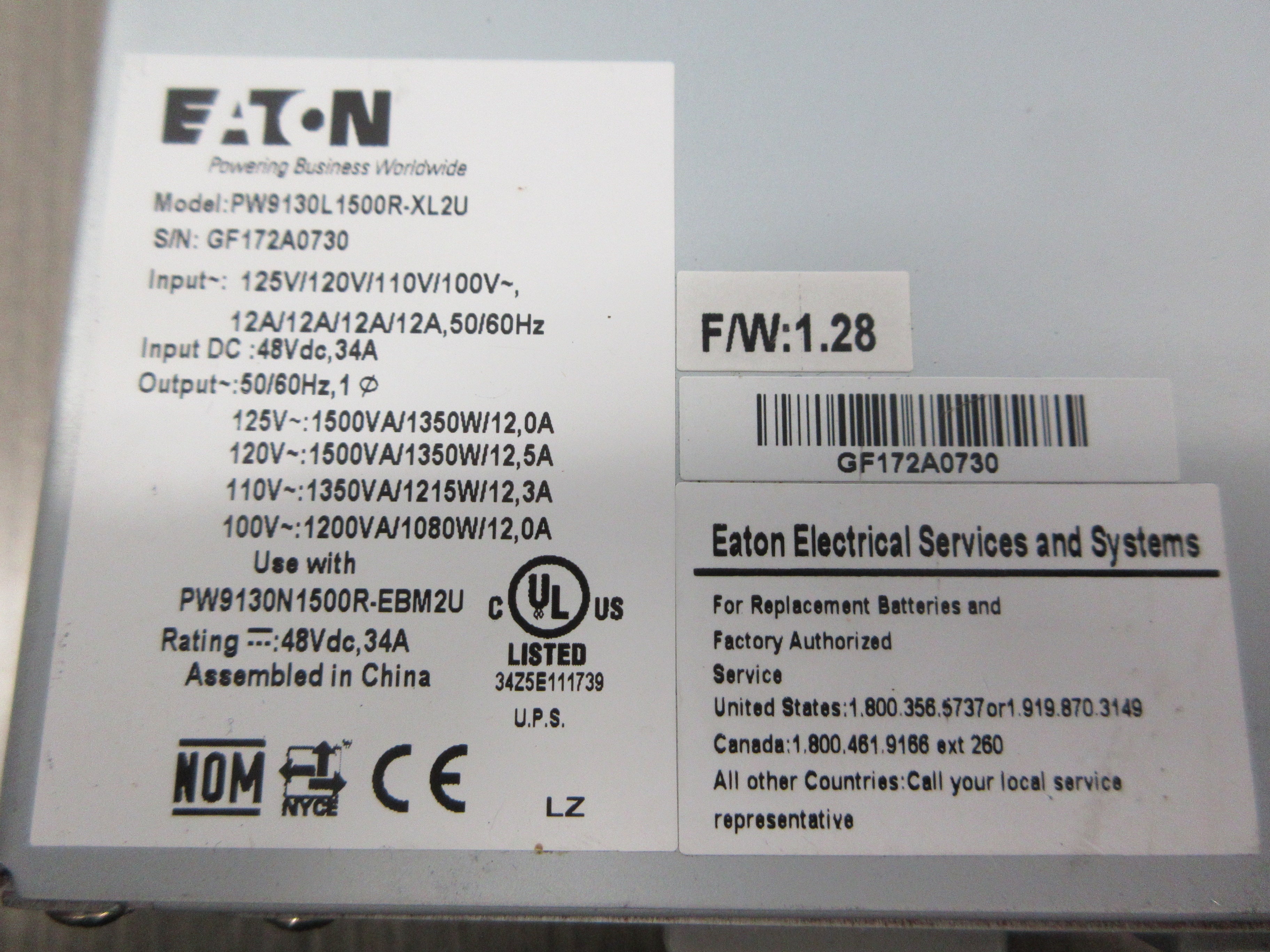 Eaton Powerware 9130 Rack-Mount UPS PW9130L15600R-XL2U F/W: 1.28 Used