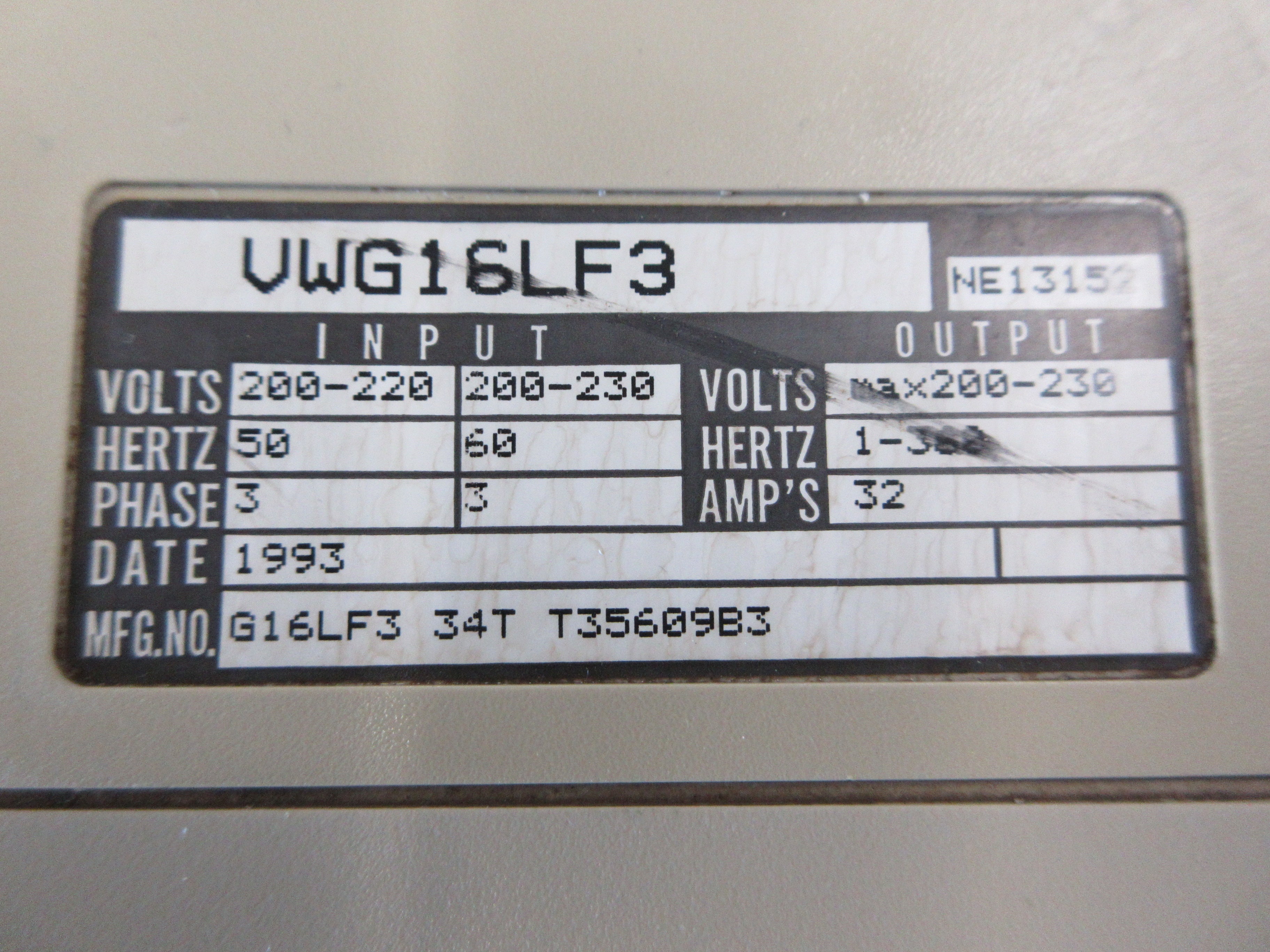 Hitachi HFC-VWG AC Drive VWG16LF3 15HP 3Ph Used
