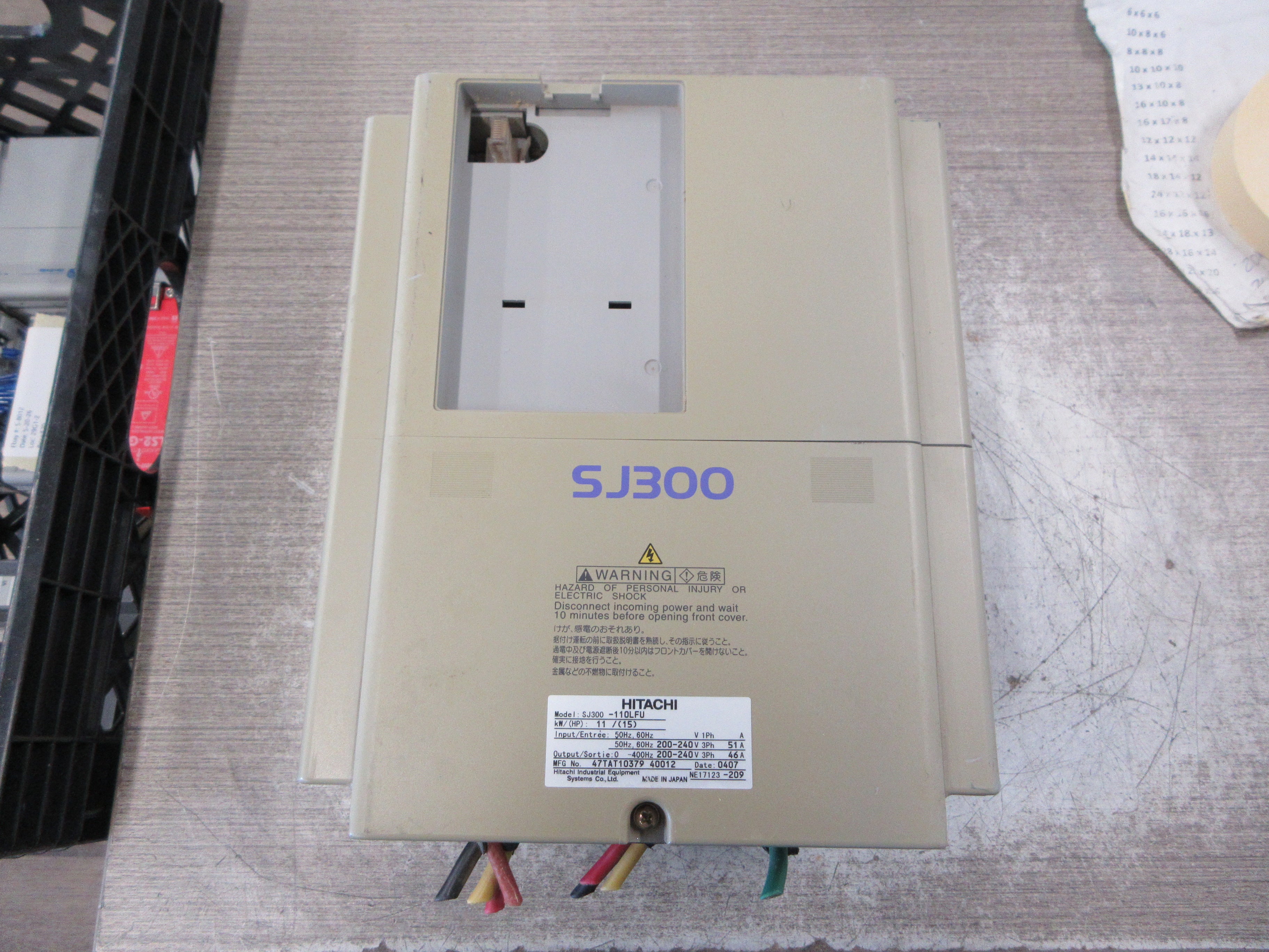 Hitachi AC Drive SJ300-110LFU 15HP Input: 50-60Hz , 200-240V , 3Ph , 51A Used